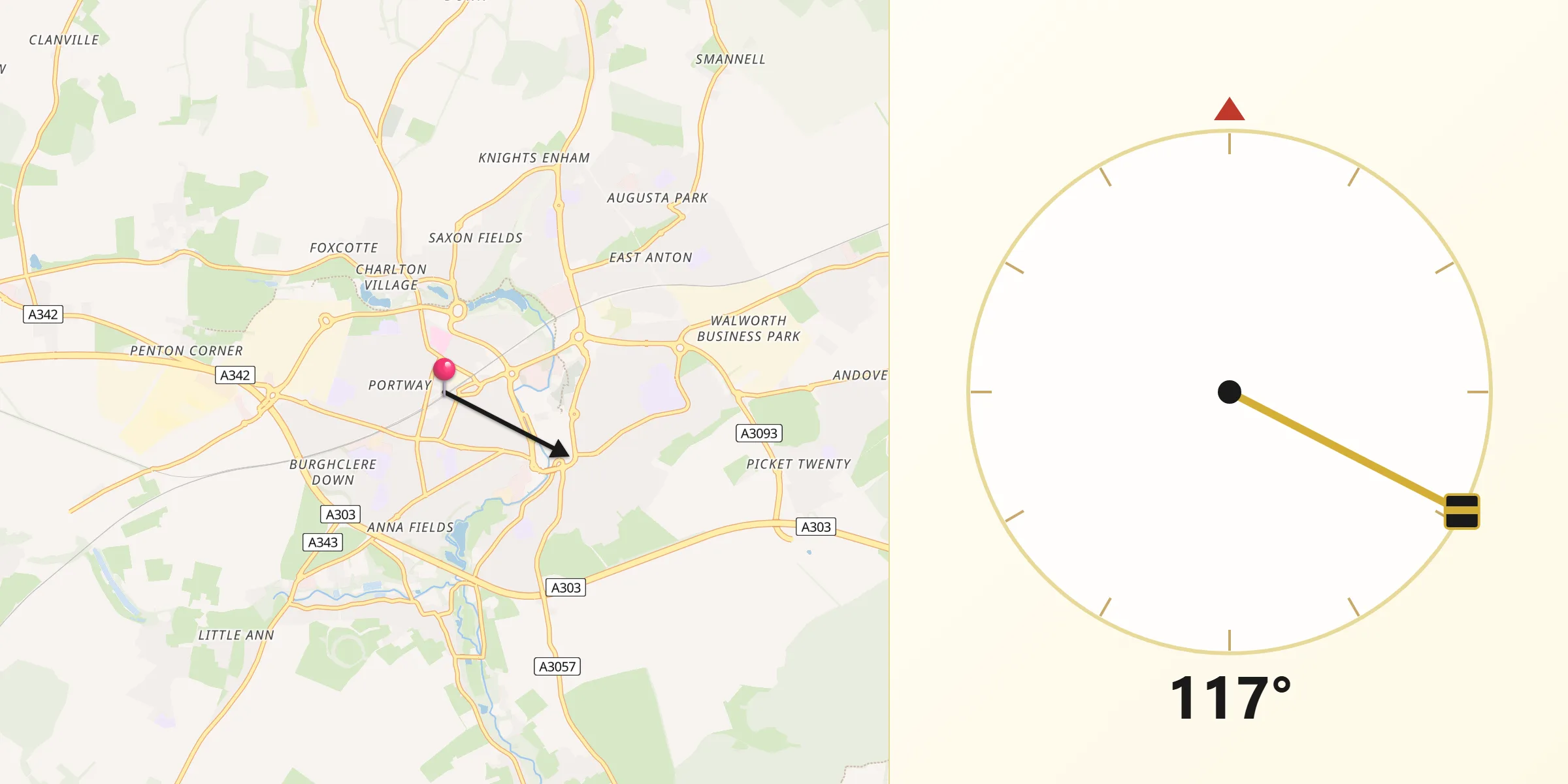 Qibla Direction from Andover