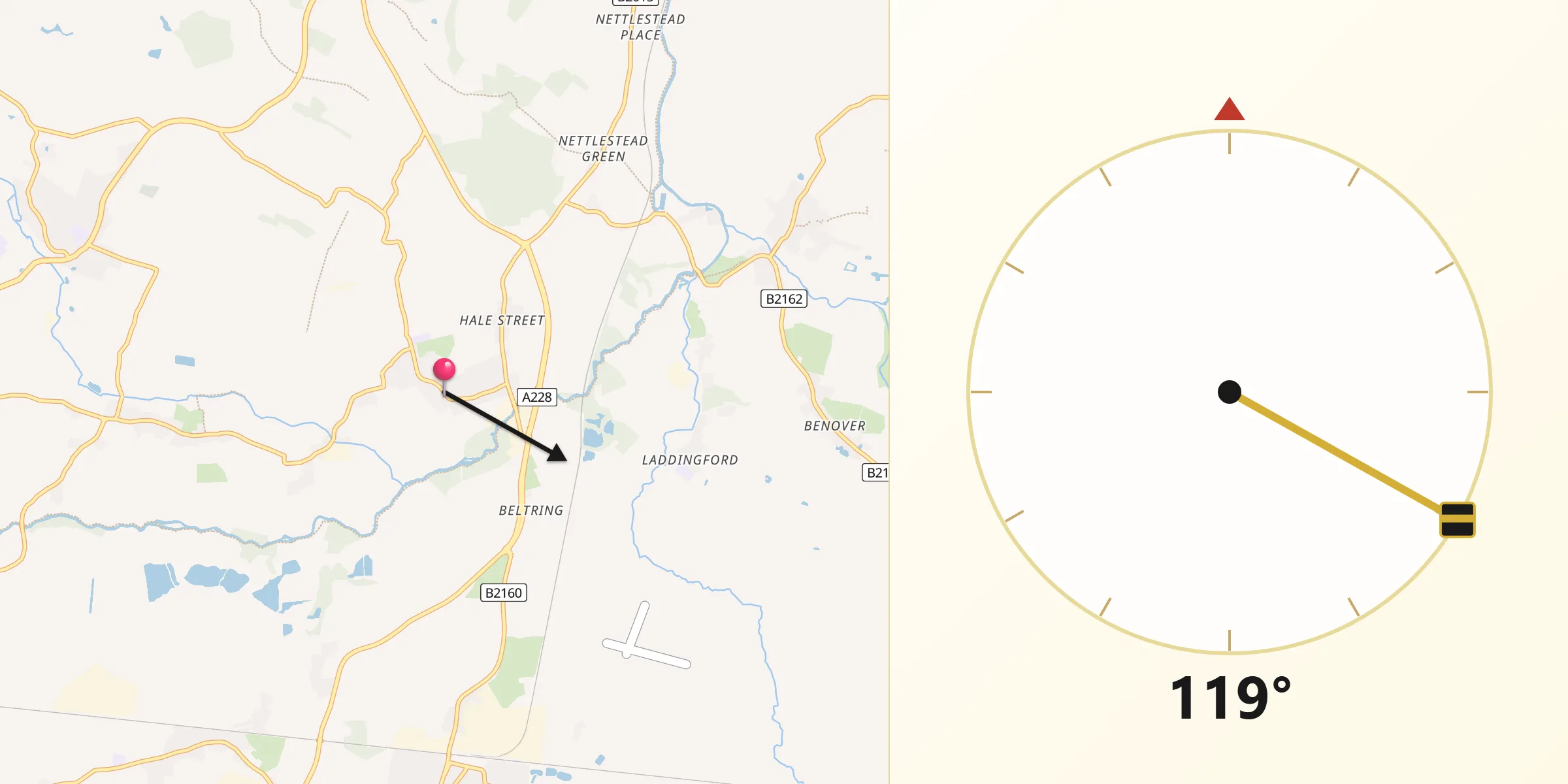 Qibla Direction from East Peckham