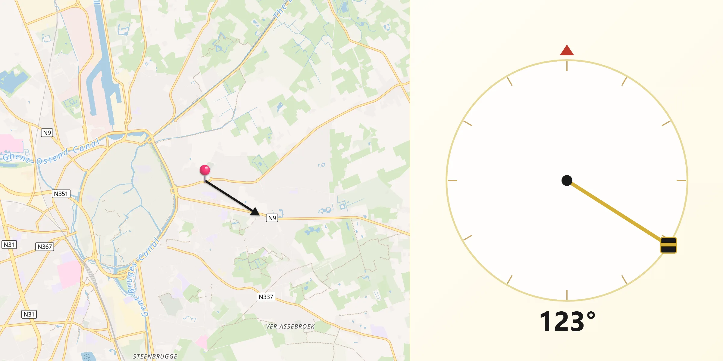 Direction vers la Qibla depuis Sint-Kruis