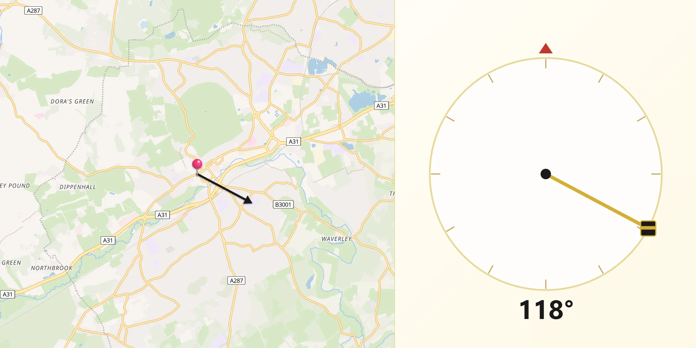 Qibla Direction from Farnham