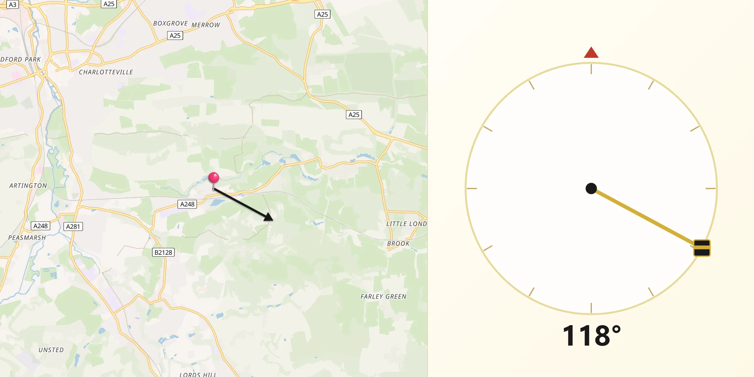 Qibla Direction from Chilworth