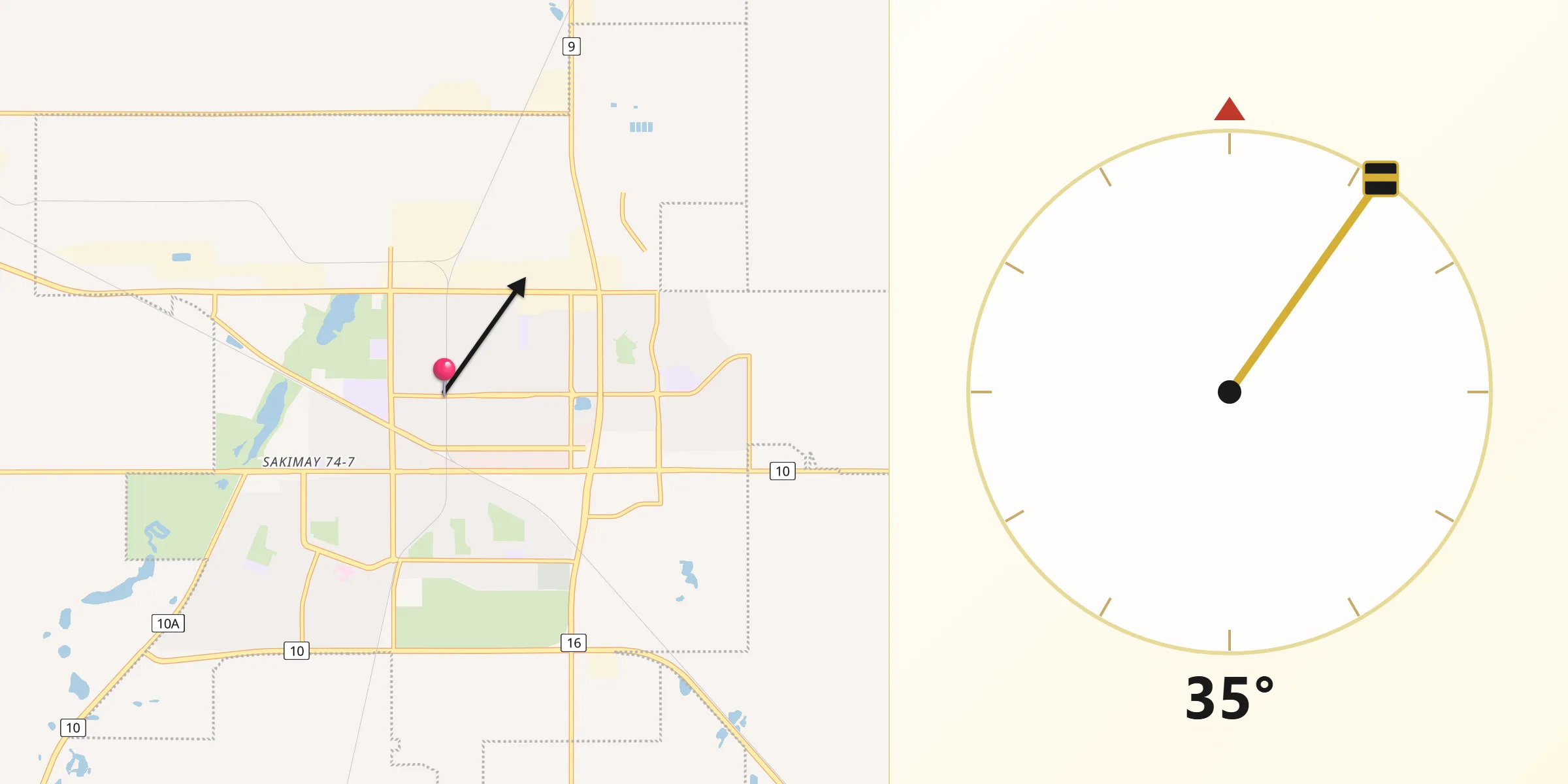 Qibla Direction from Yorkton