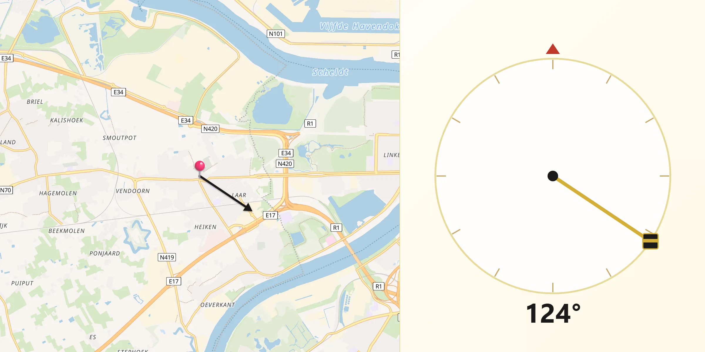 Direction vers la Qibla depuis Zwijndrecht