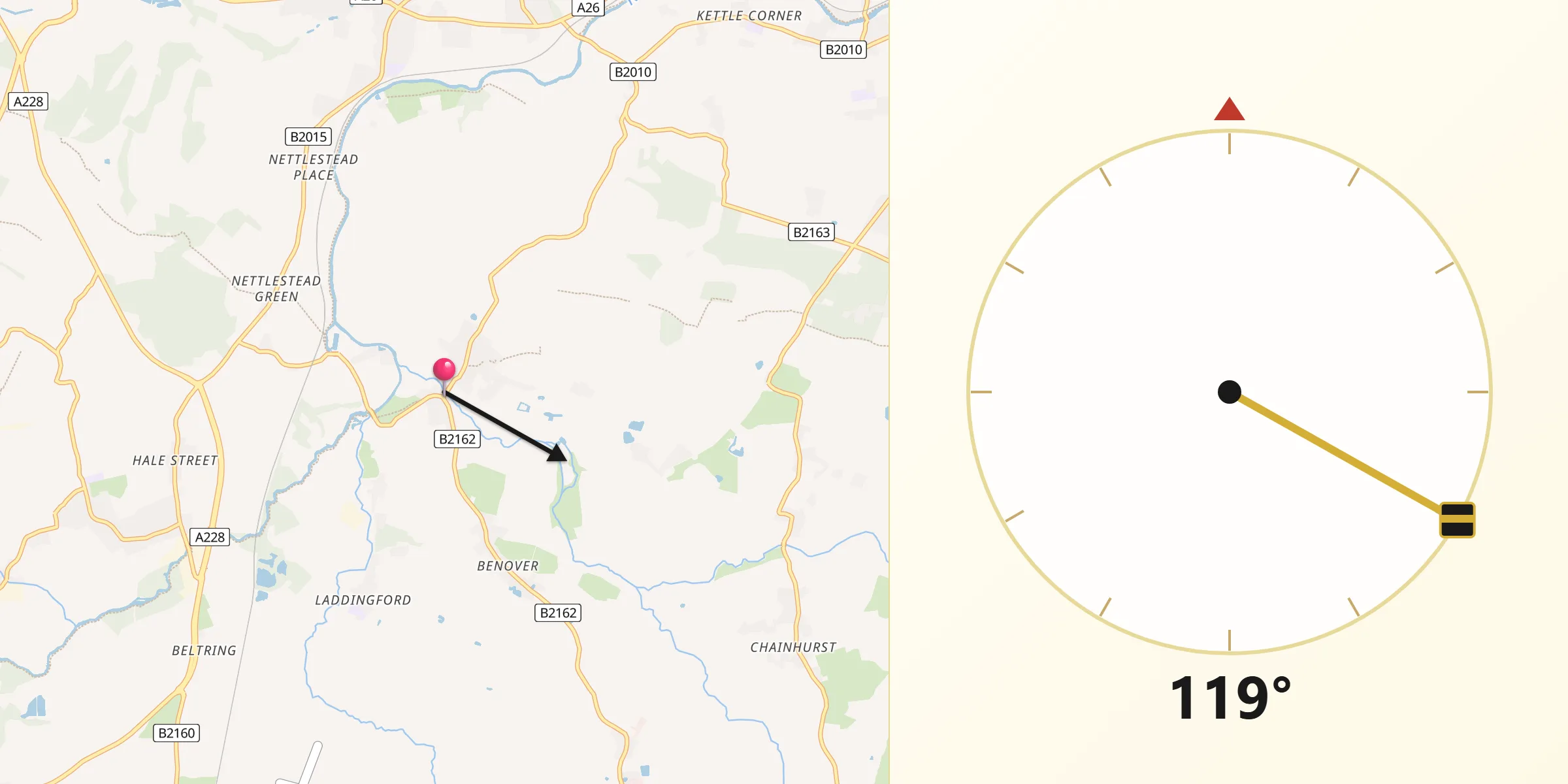 Qibla Direction from Yalding