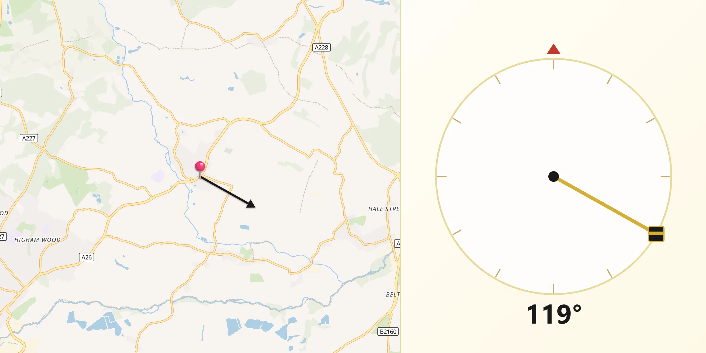 Qibla Direction from Hadlow