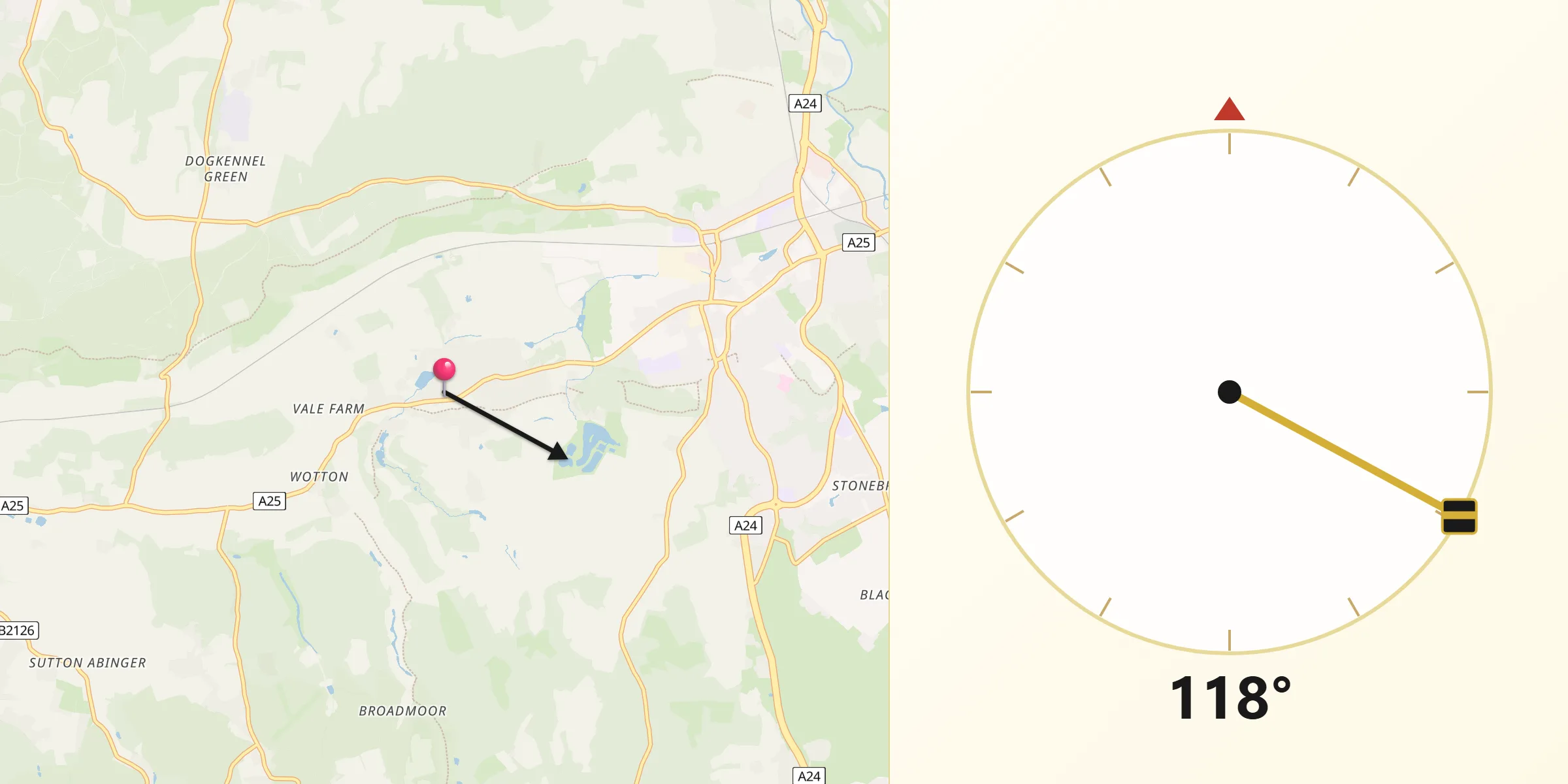 Qibla Direction from Westcott