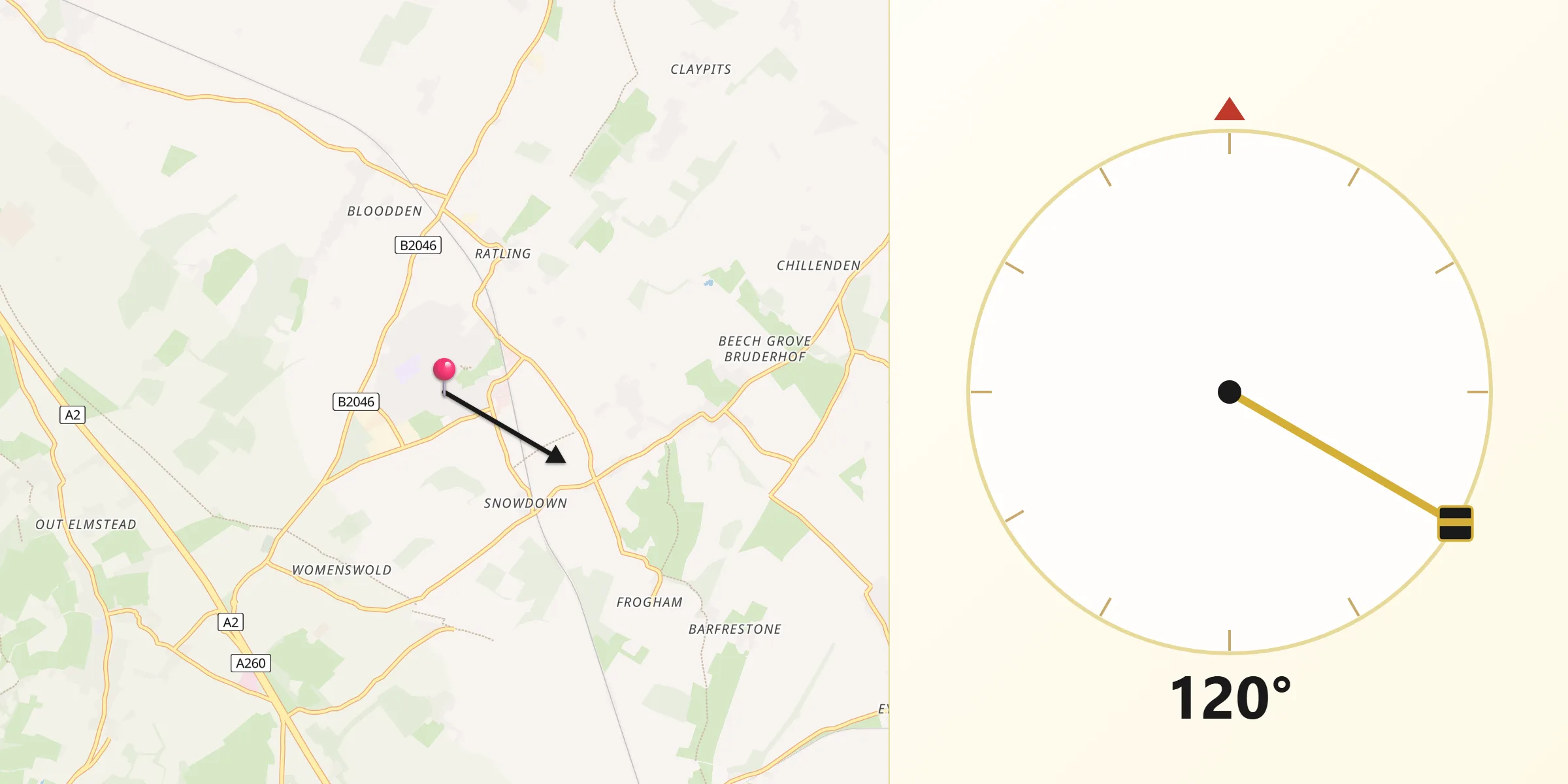 Qibla Direction from Aylesham