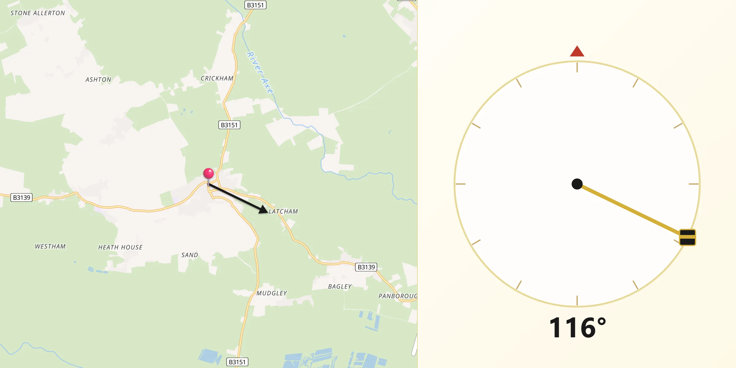 Qibla Direction from Wedmore