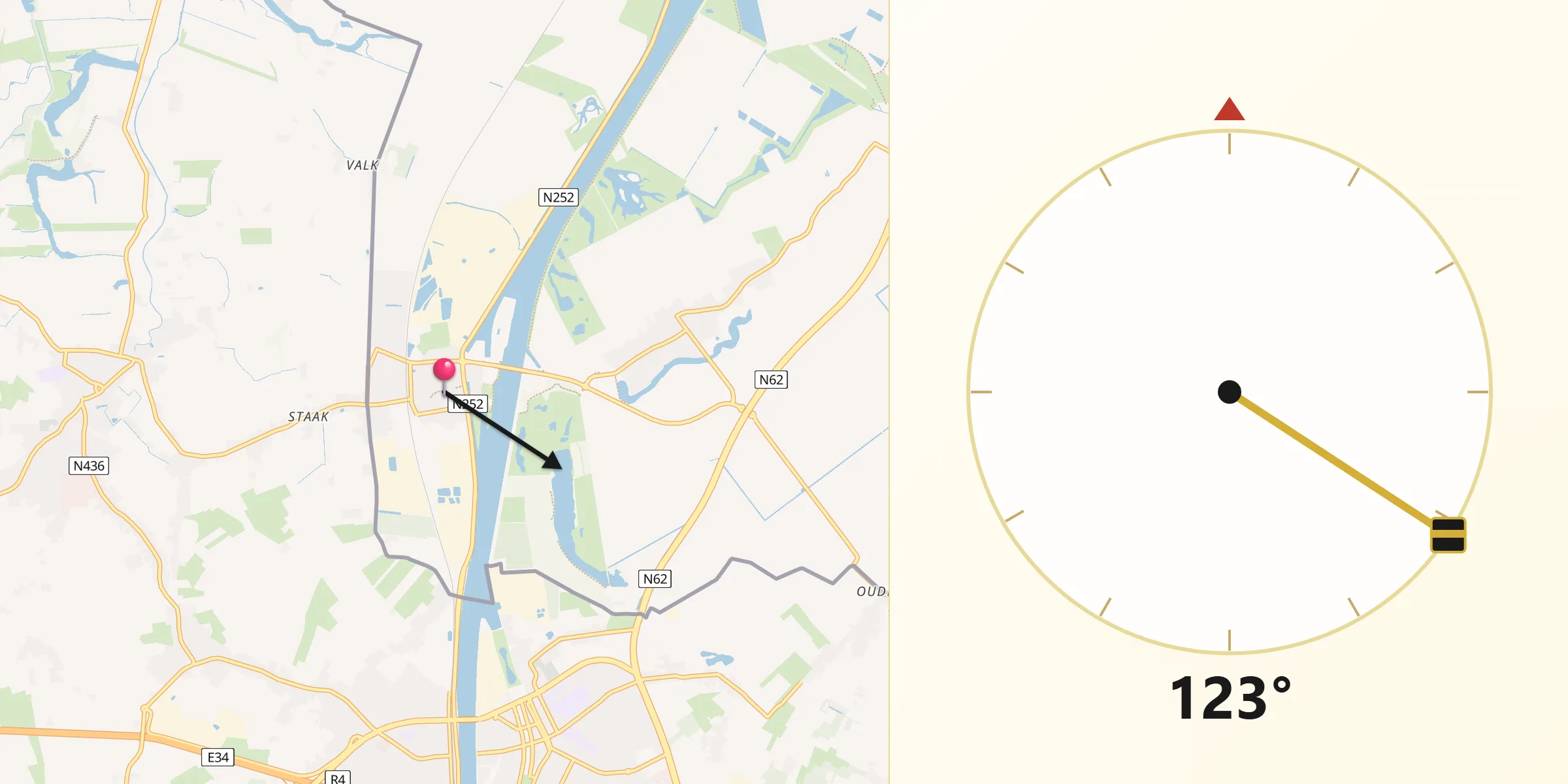 Qibla Richting vanaf Sas van Gent