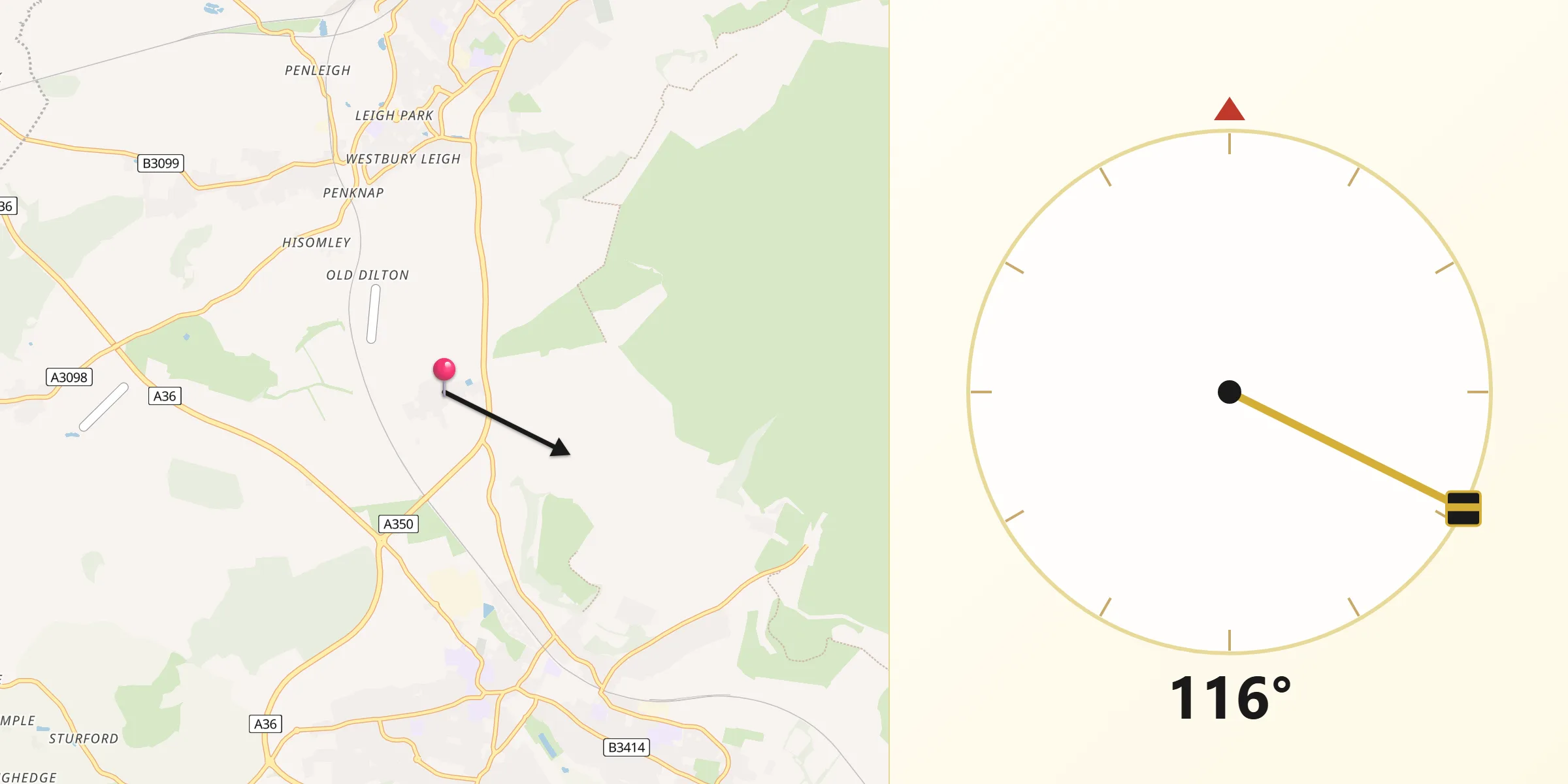 Qibla Direction from Upton Scudamore