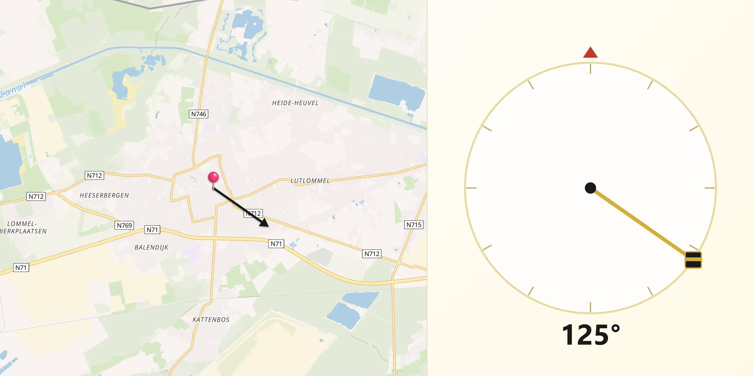 Direction vers la Qibla depuis Lommel