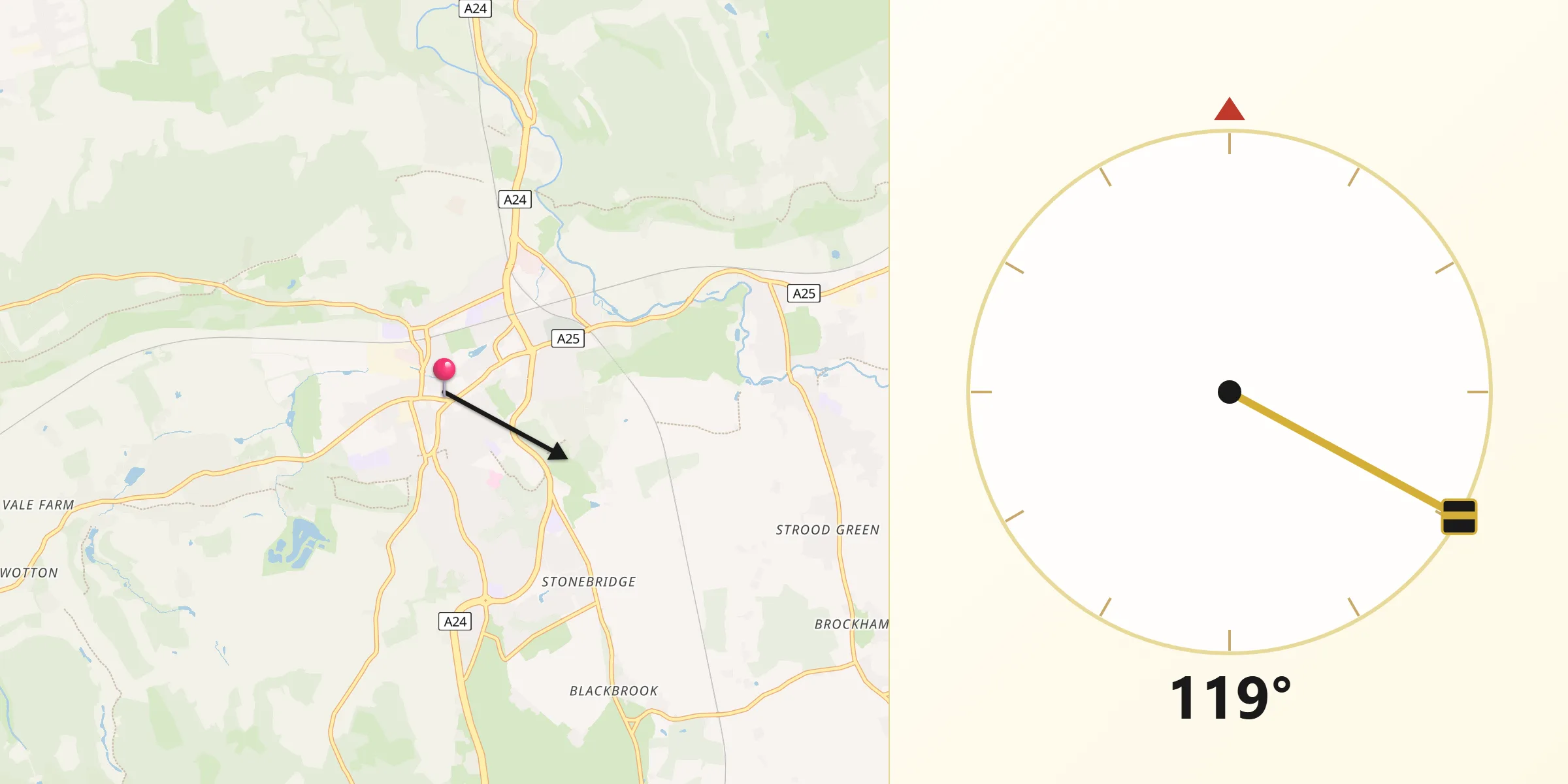 Qibla Direction from Dorking