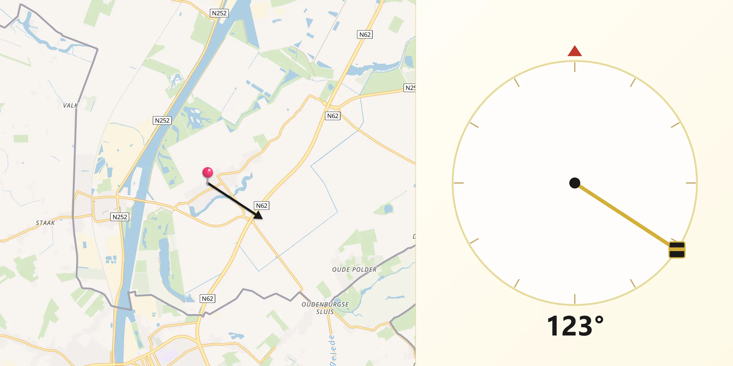 Qibla Richting vanaf Westdorpe