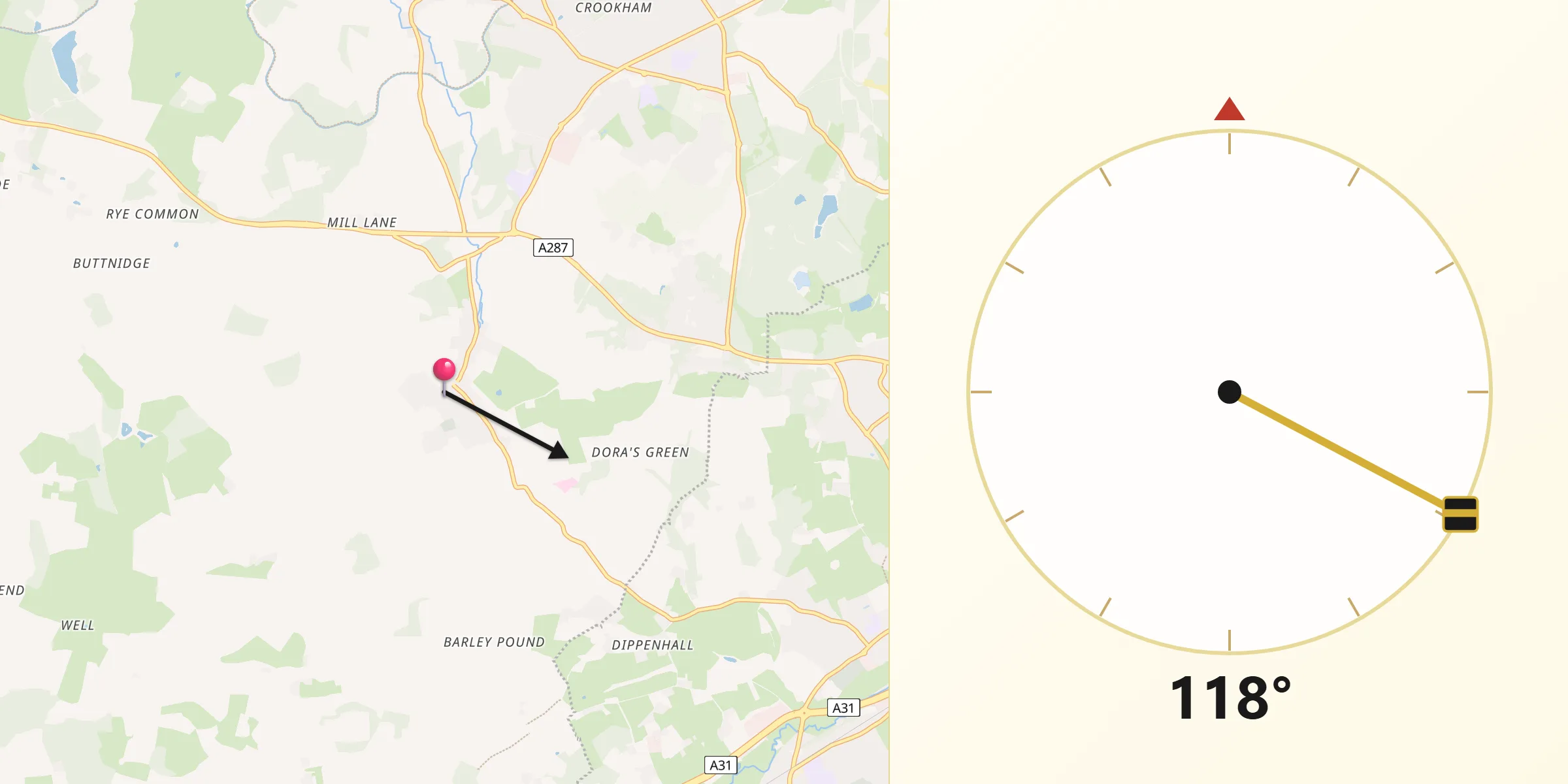 Qibla Direction from Crondall