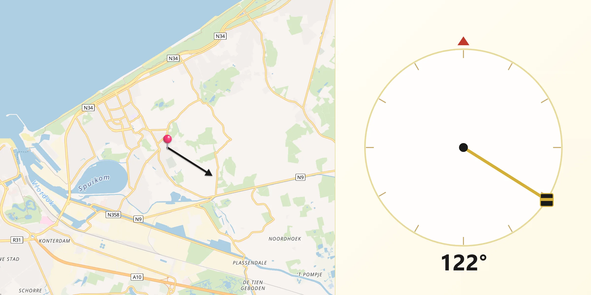 Direction vers la Qibla depuis Bredene