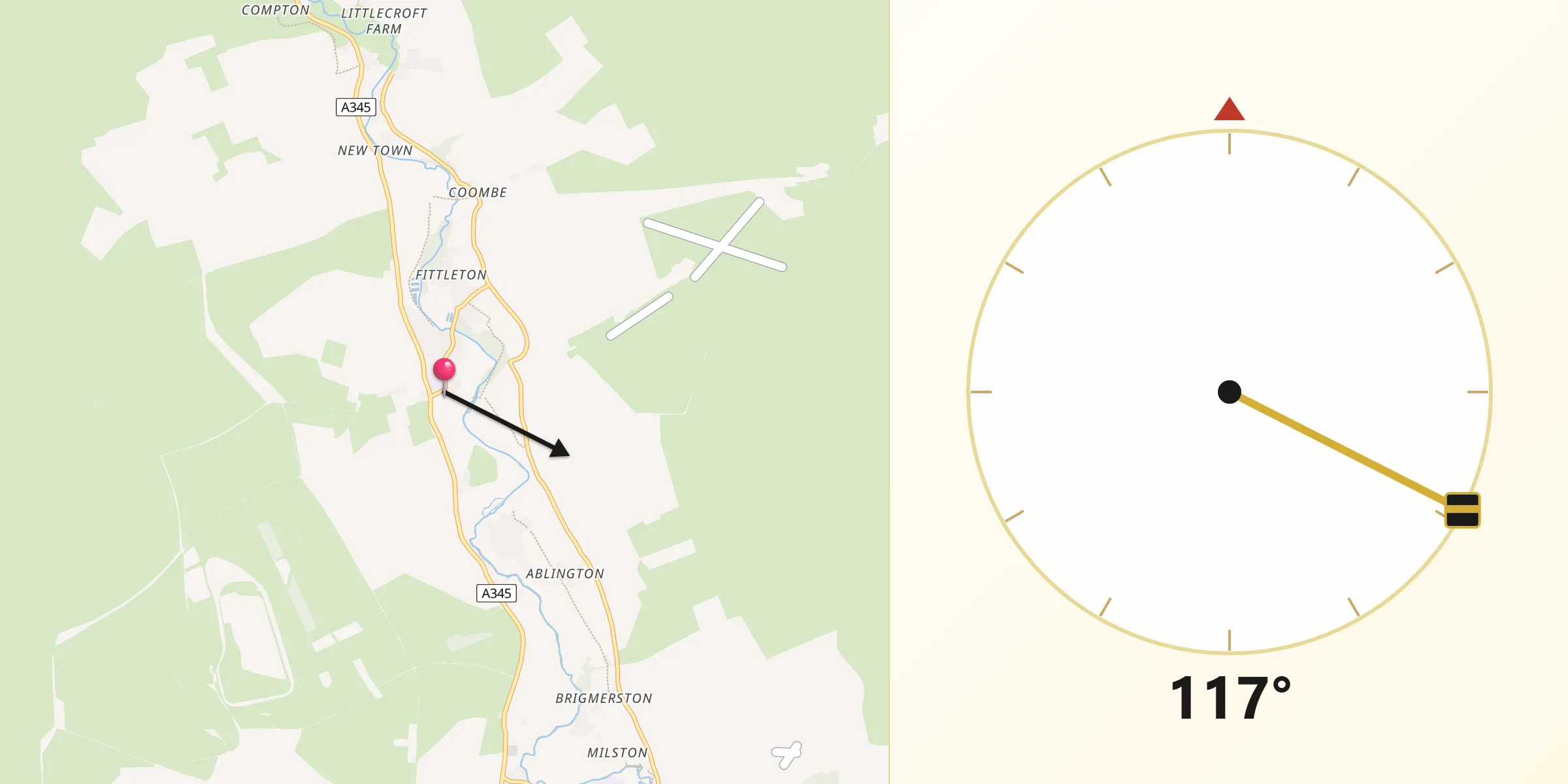 Qibla Direction from Netheravon