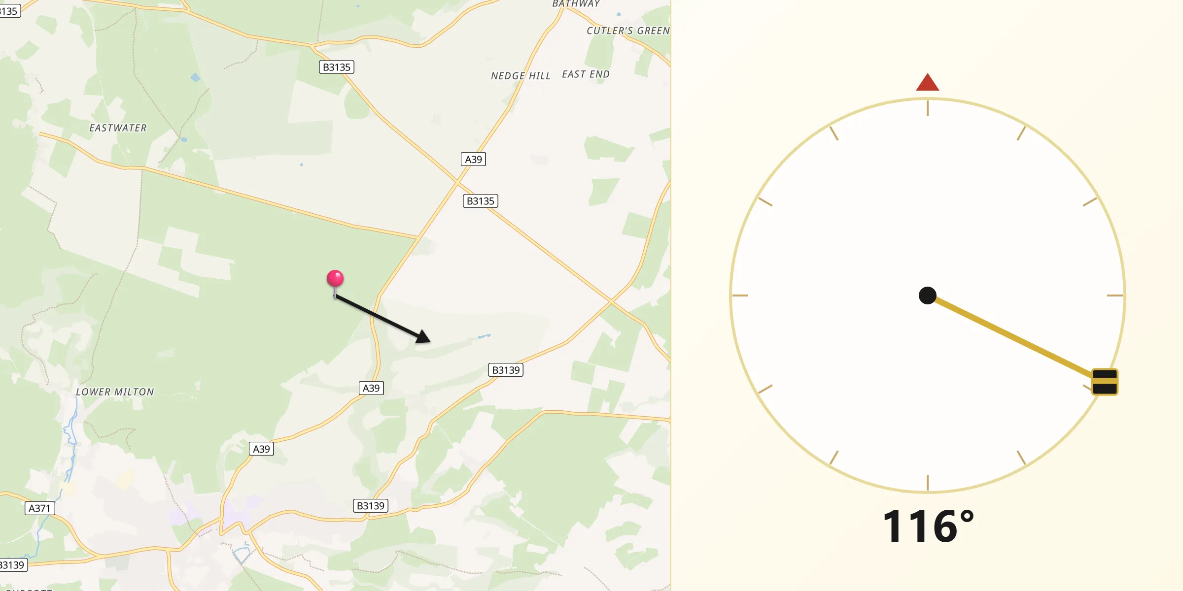 Direzione della Qibla da Mendip