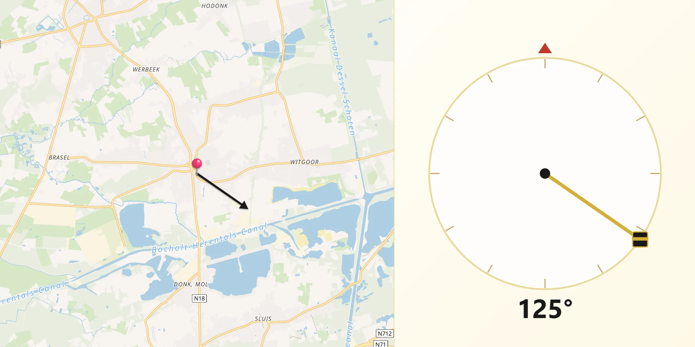 Direction vers la Qibla depuis Dessel