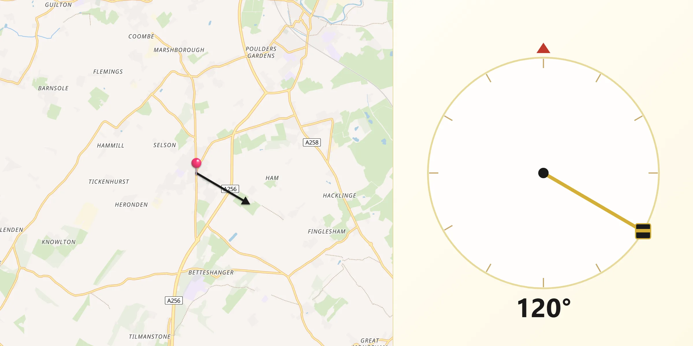 Qibla Direction from Eastry