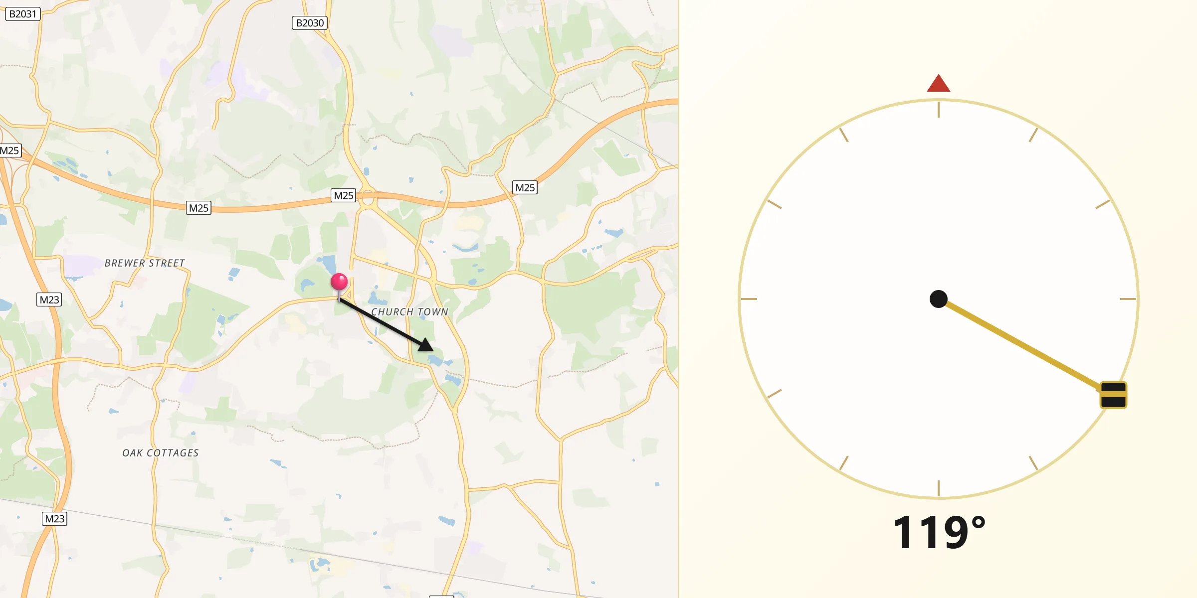 Qibla Direction from Godstone