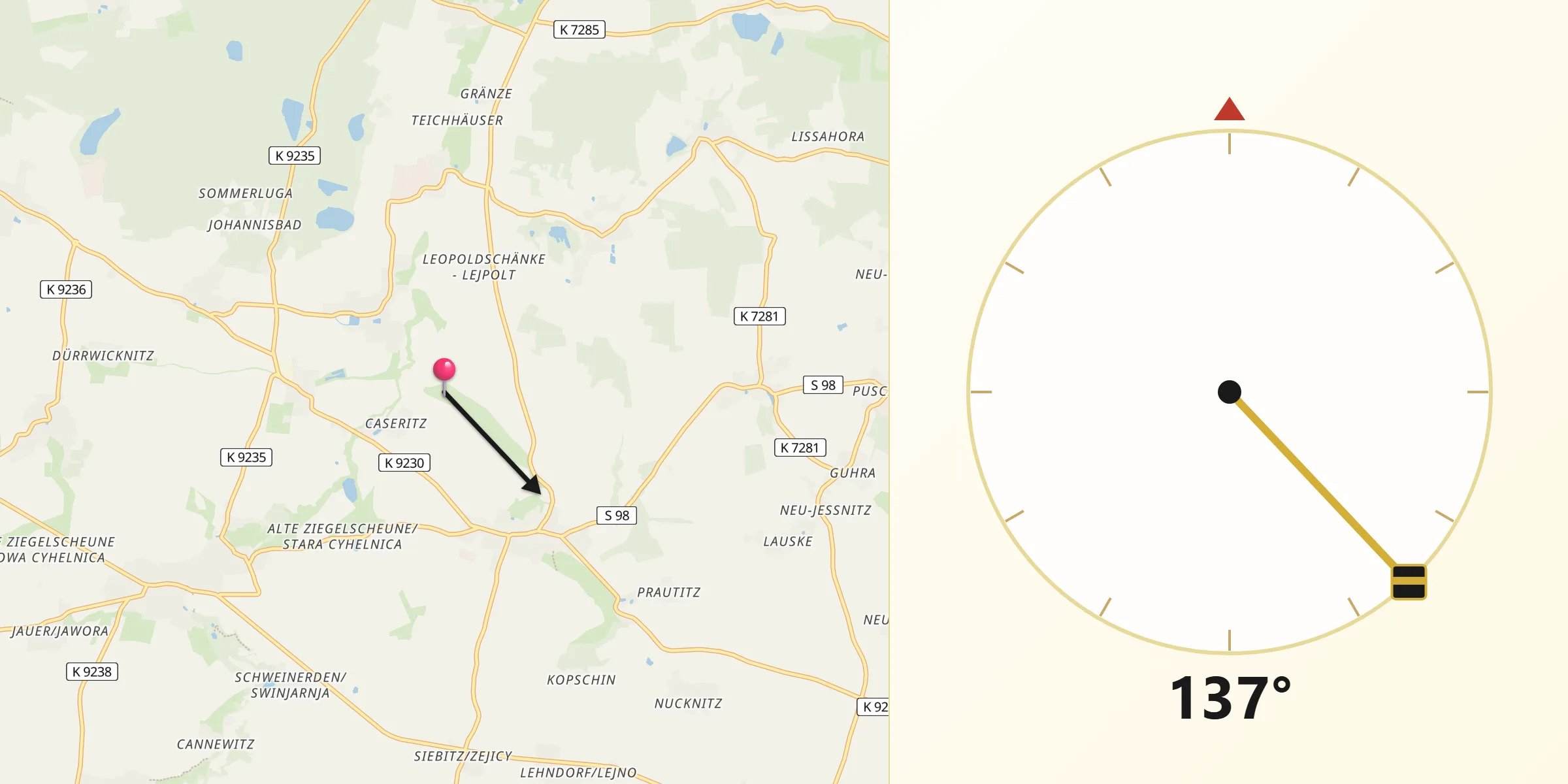 Qibla-Richtung von Räckelwitz