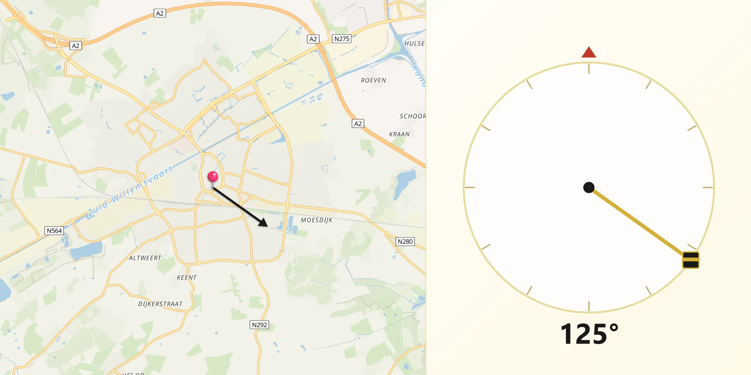 Qibla Richting vanaf Weert