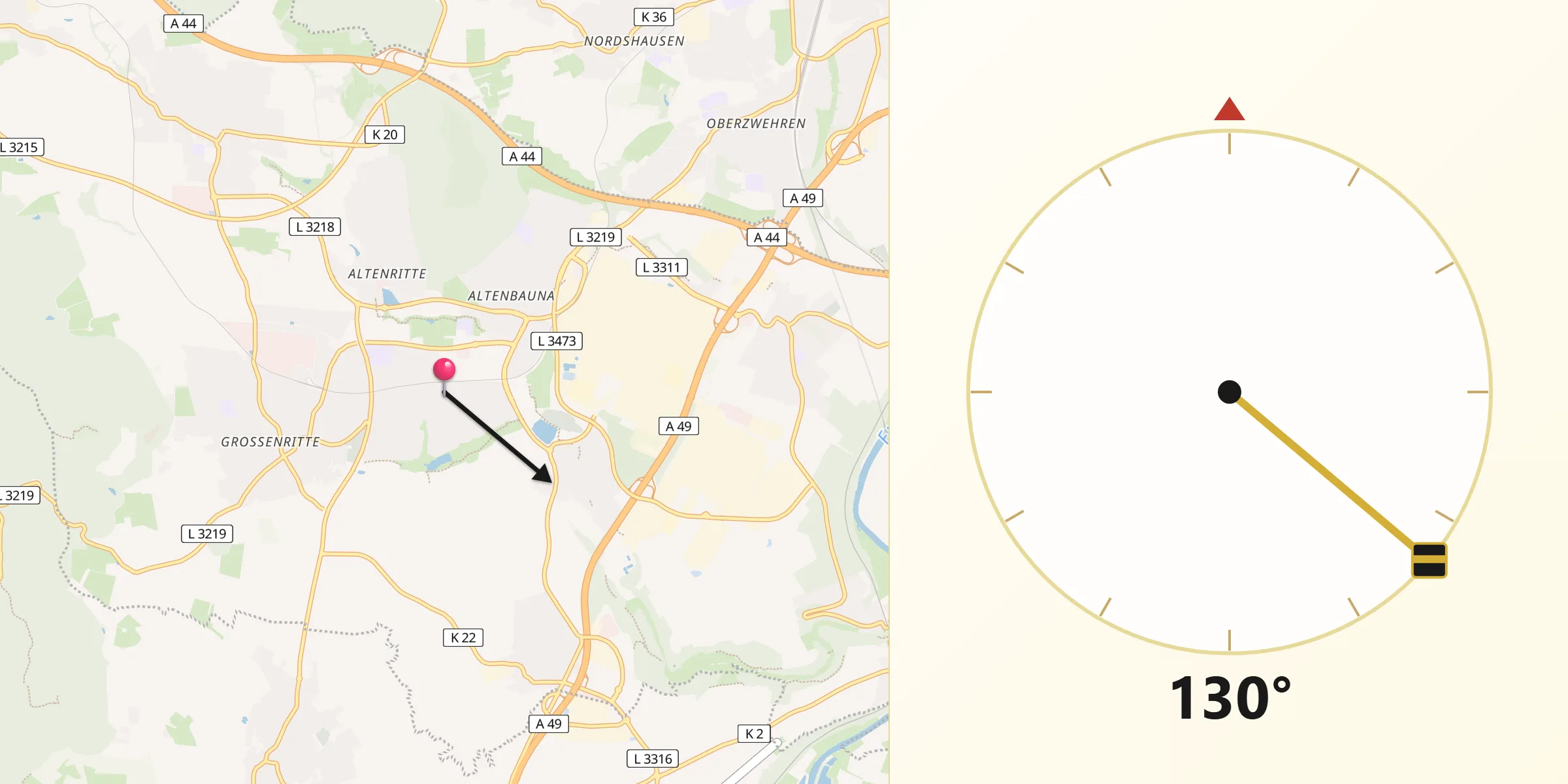 Qibla-Richtung von Baunatal