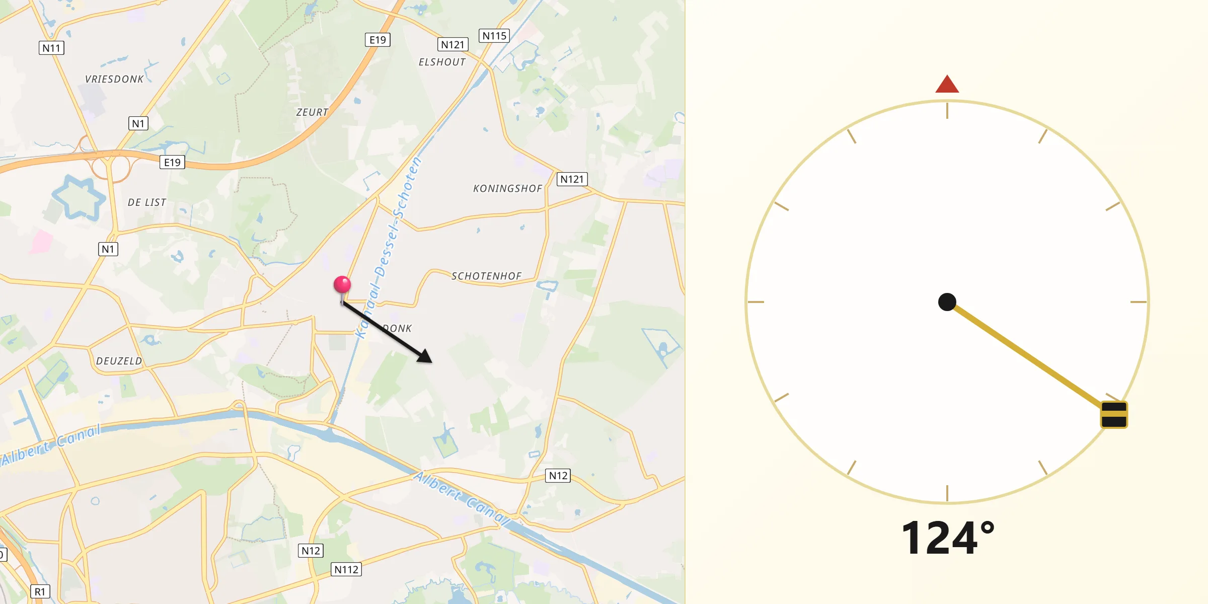 Qibla Richting vanaf Schoten