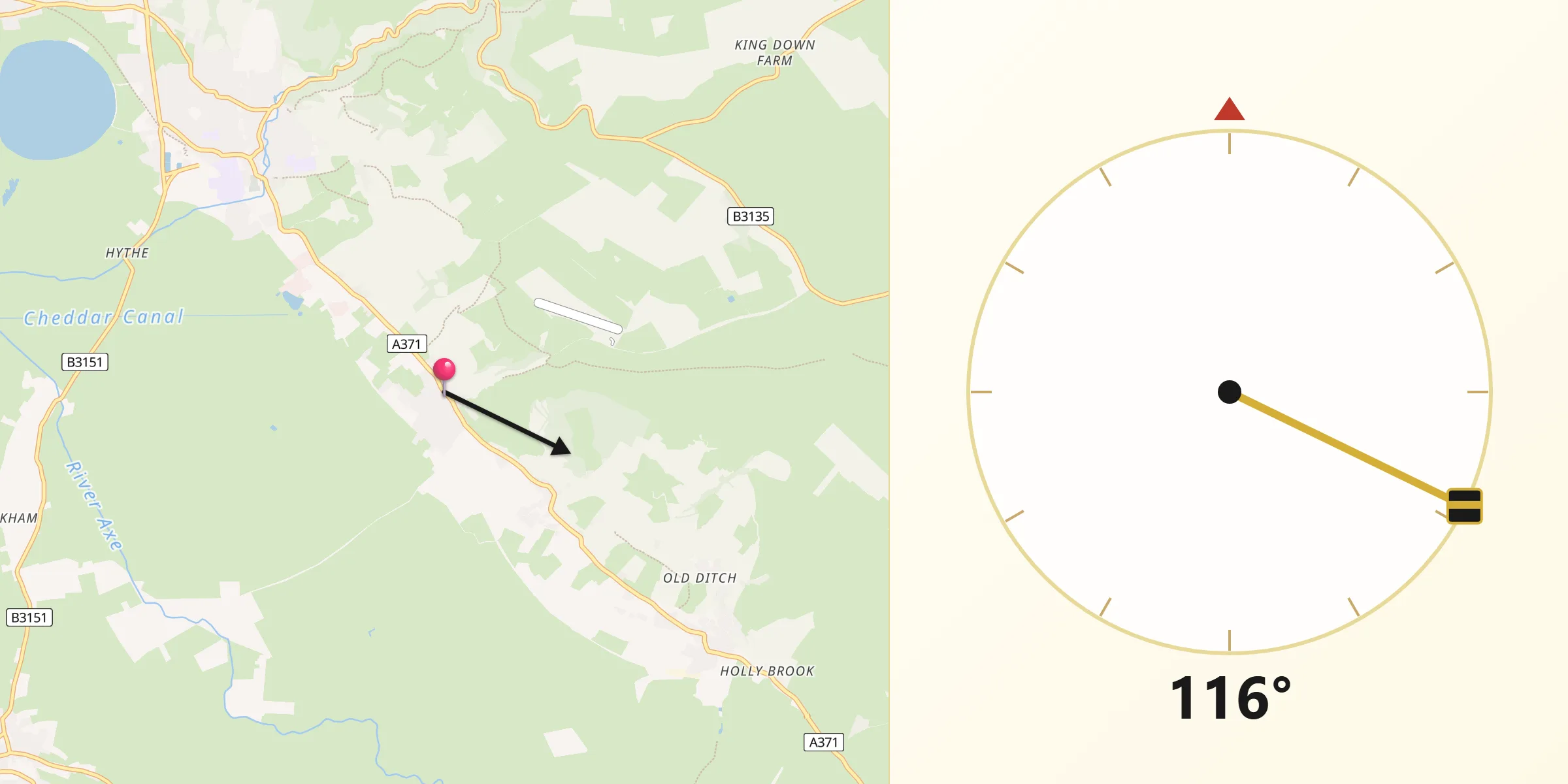 Qibla Direction from Draycott