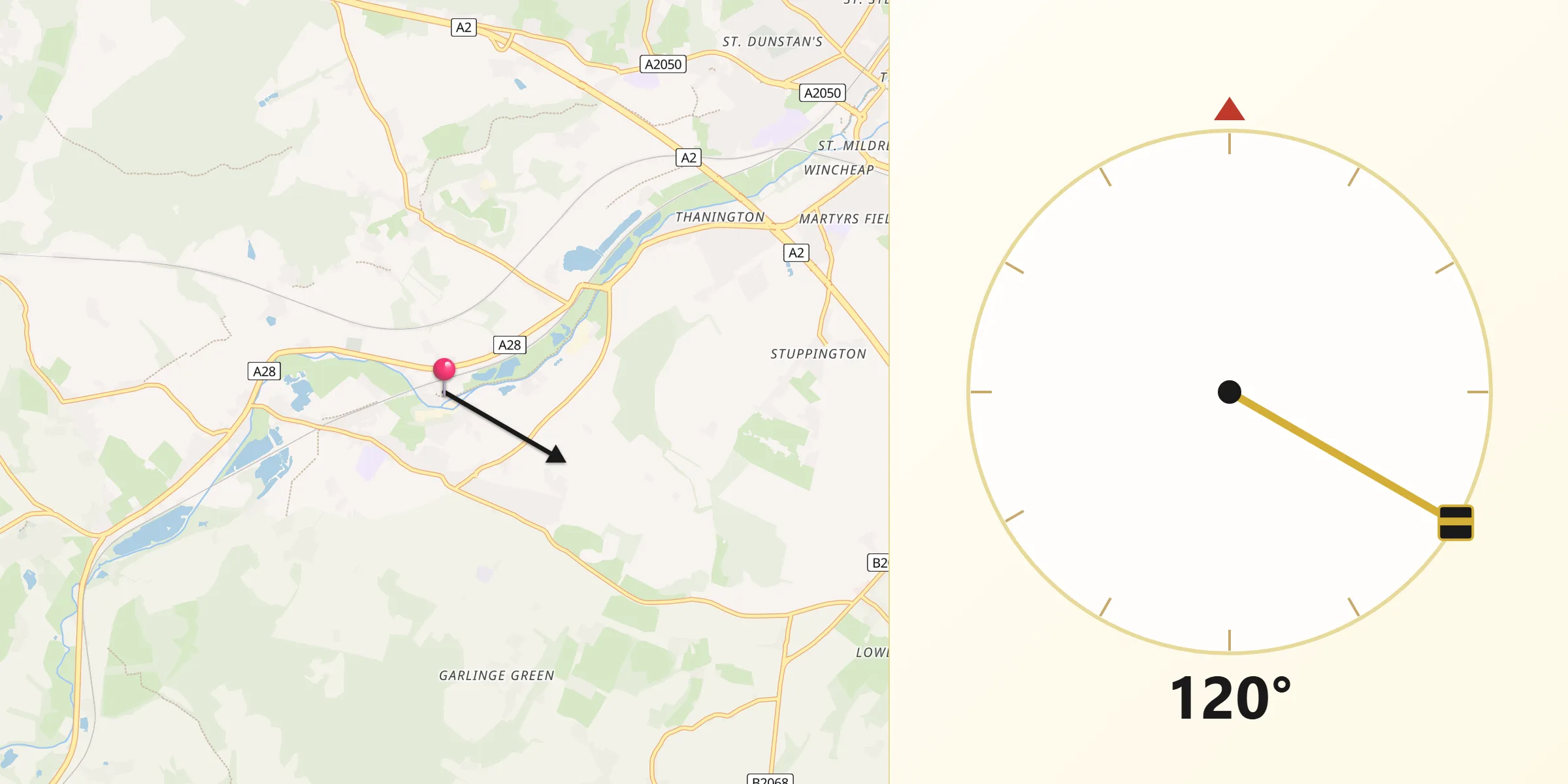 Qibla Direction from Chartham