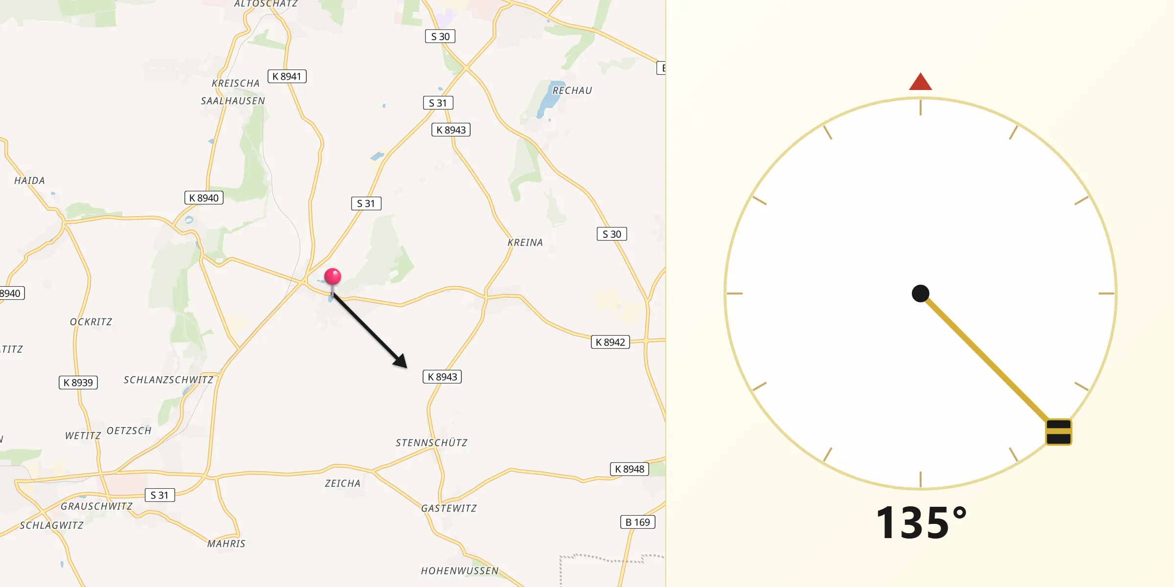 Qibla-Richtung von Naundorf