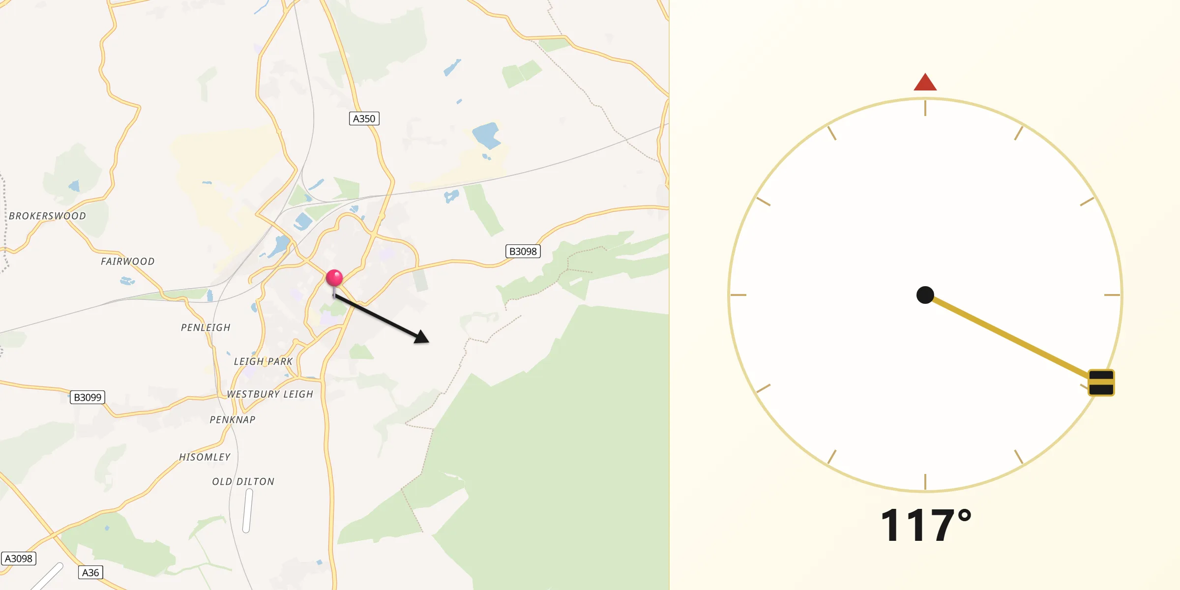 Qibla Direction from Westbury