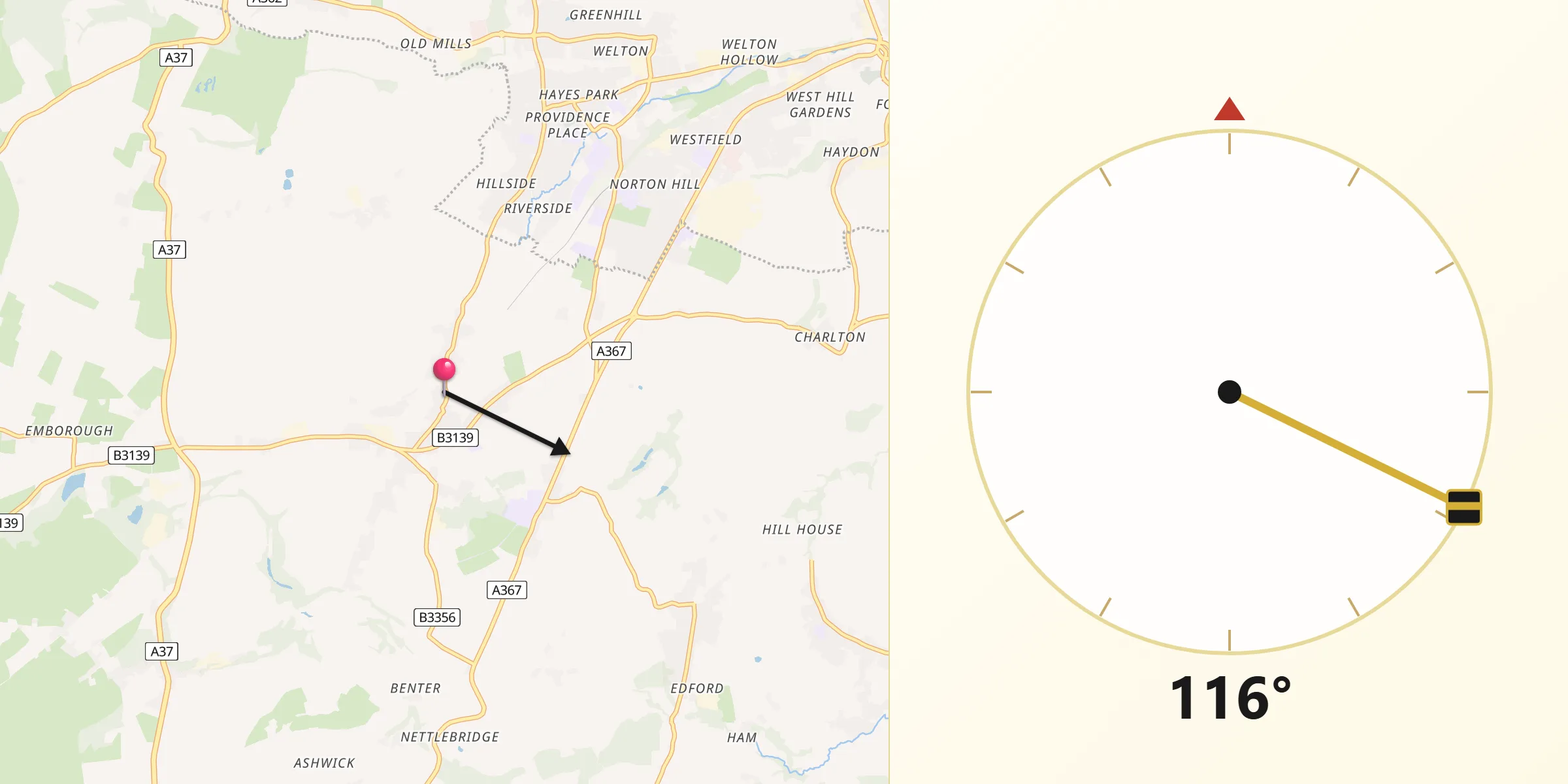 Qibla Direction from Chilcompton