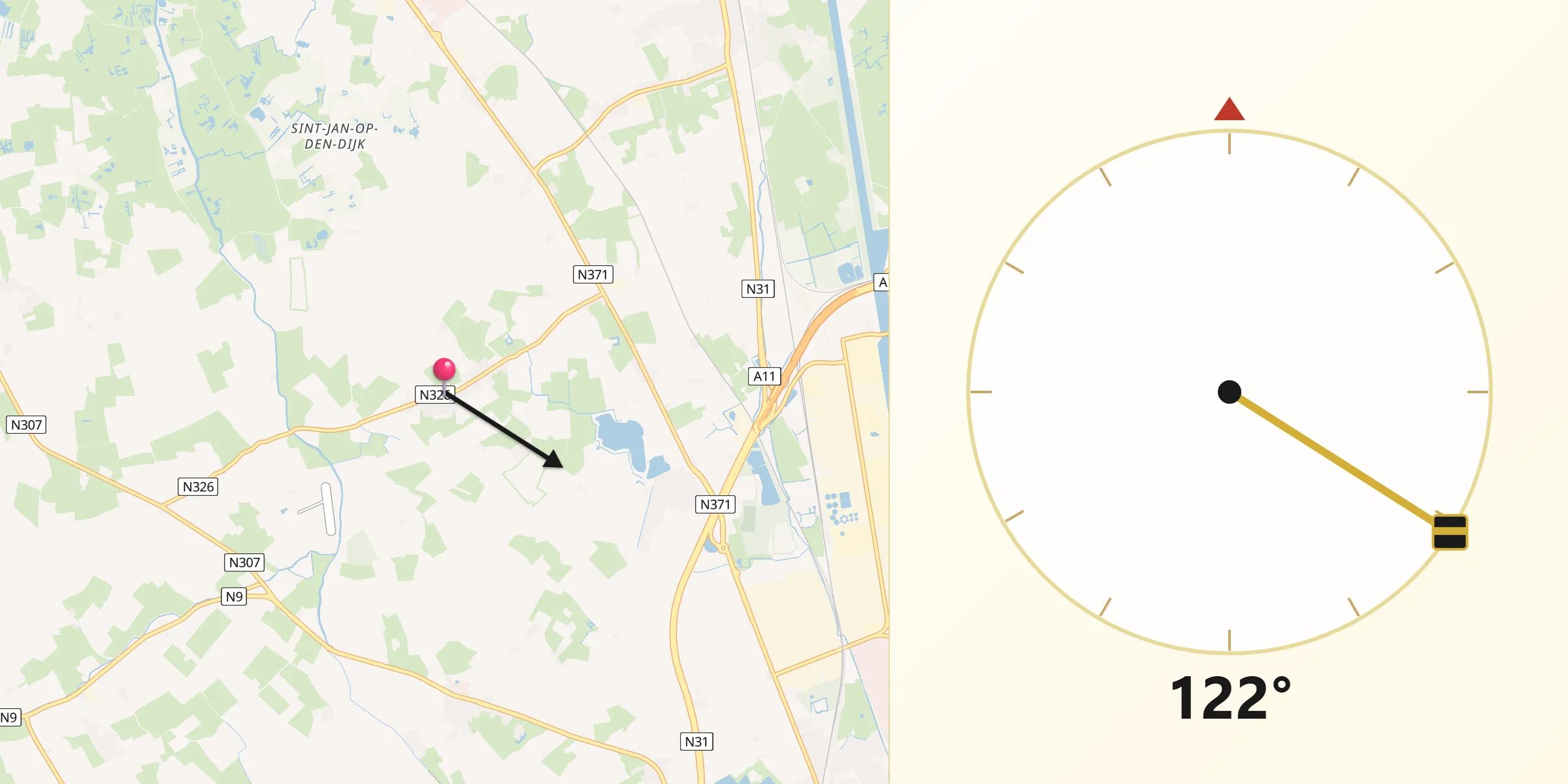 Direction vers la Qibla depuis Zuienkerke