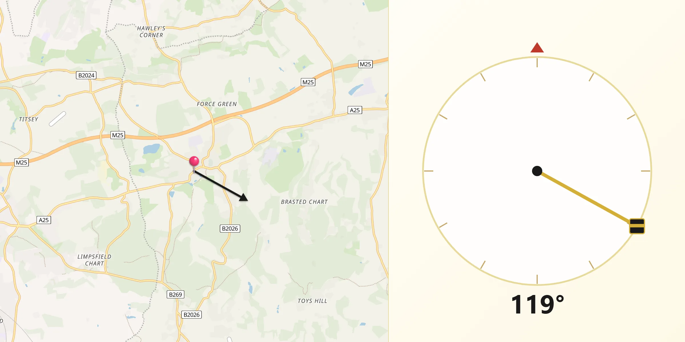 Qibla Direction from Westerham