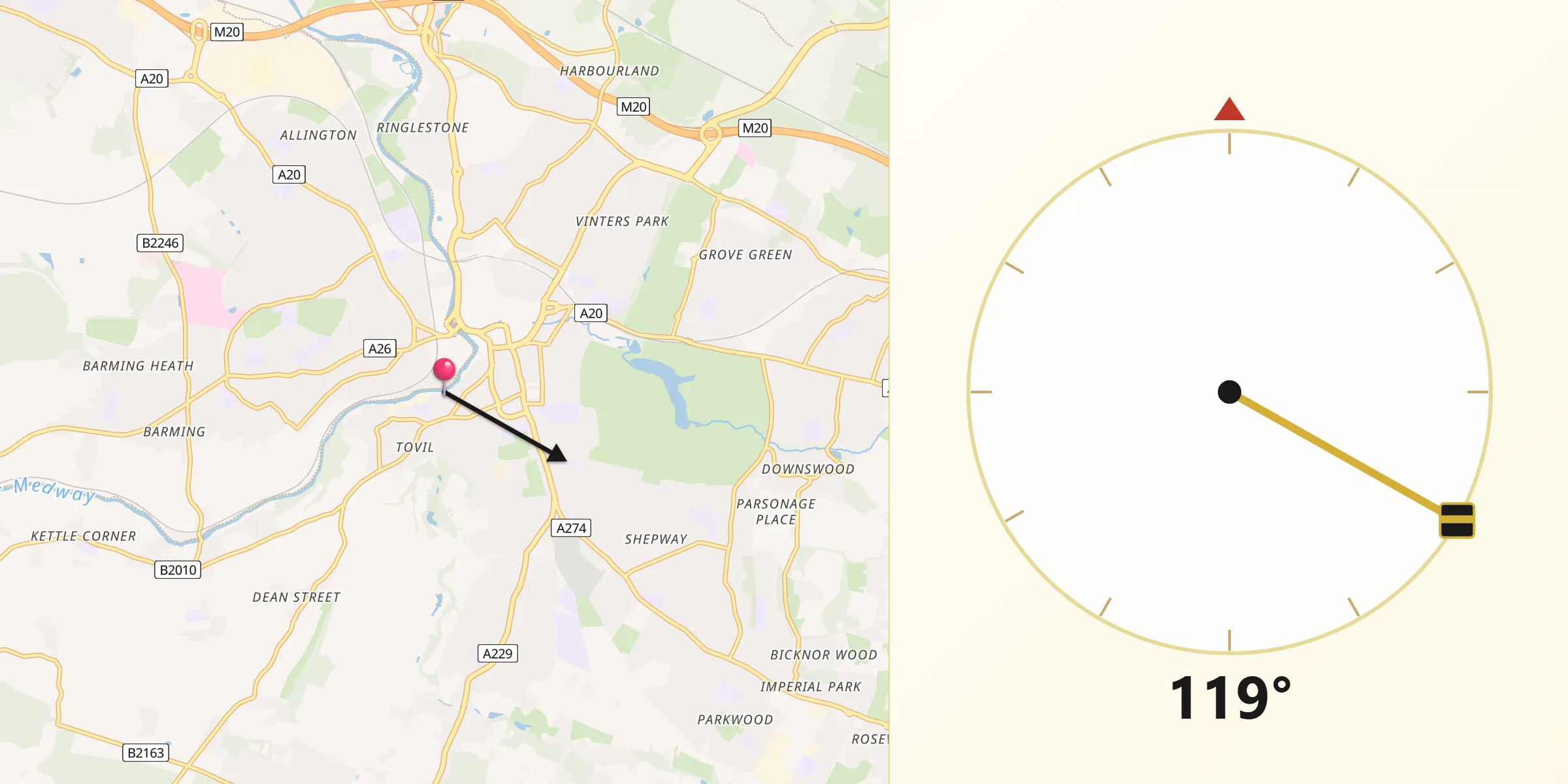 Direzione della Qibla da Maidstone