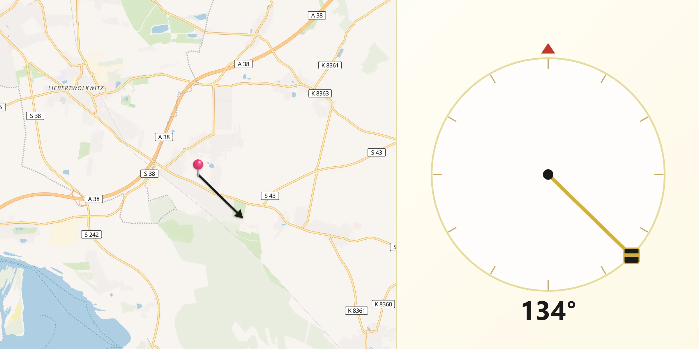 Qibla-Richtung von Großpösna