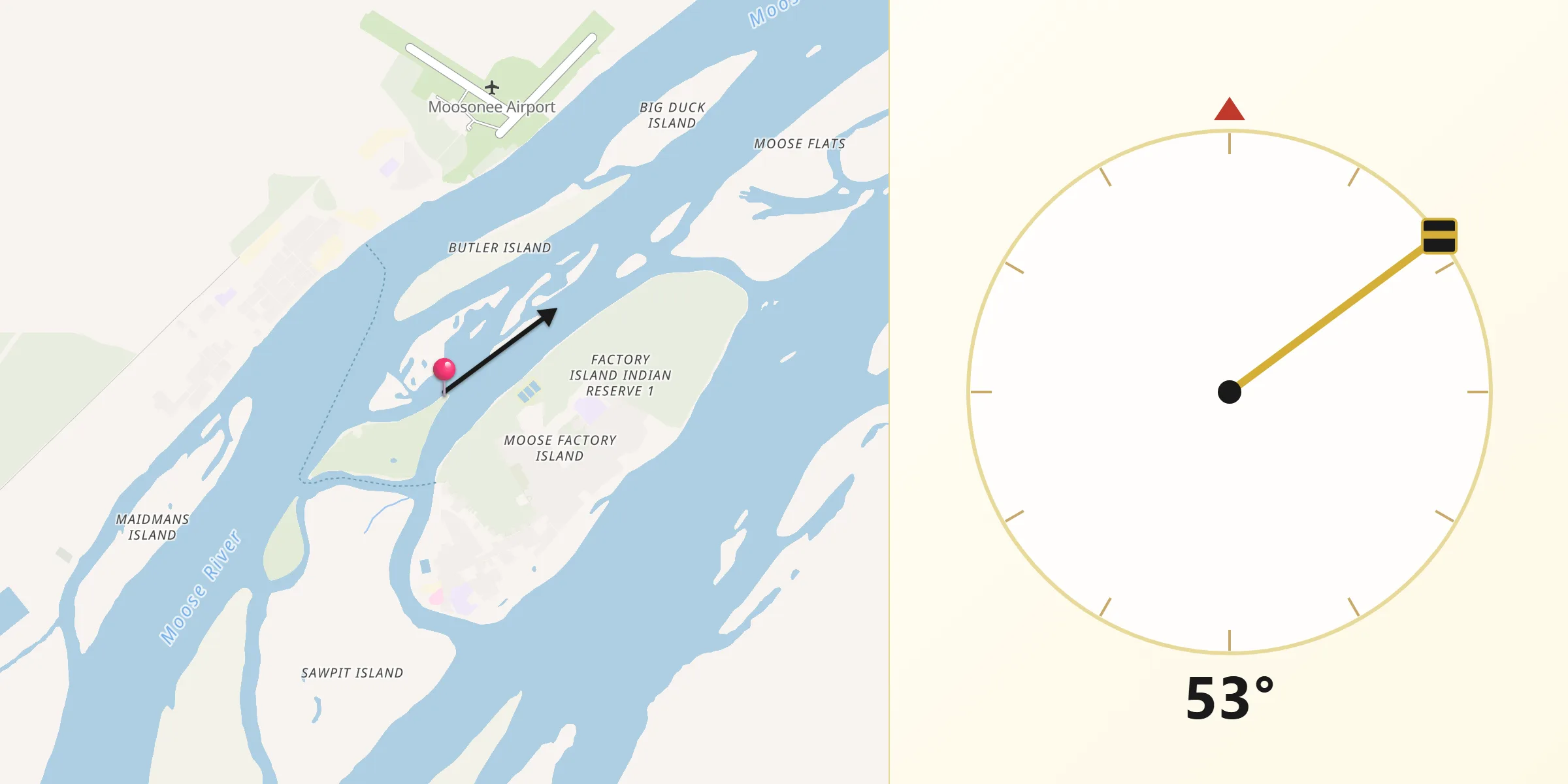 Qibla Direction from Moose Factory