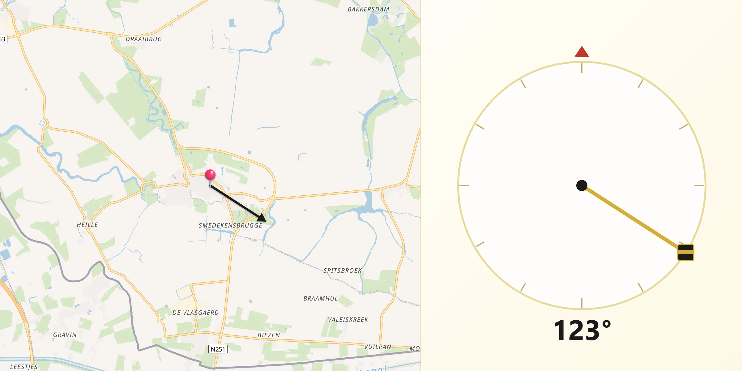 Qibla Richting vanaf Aardenburg