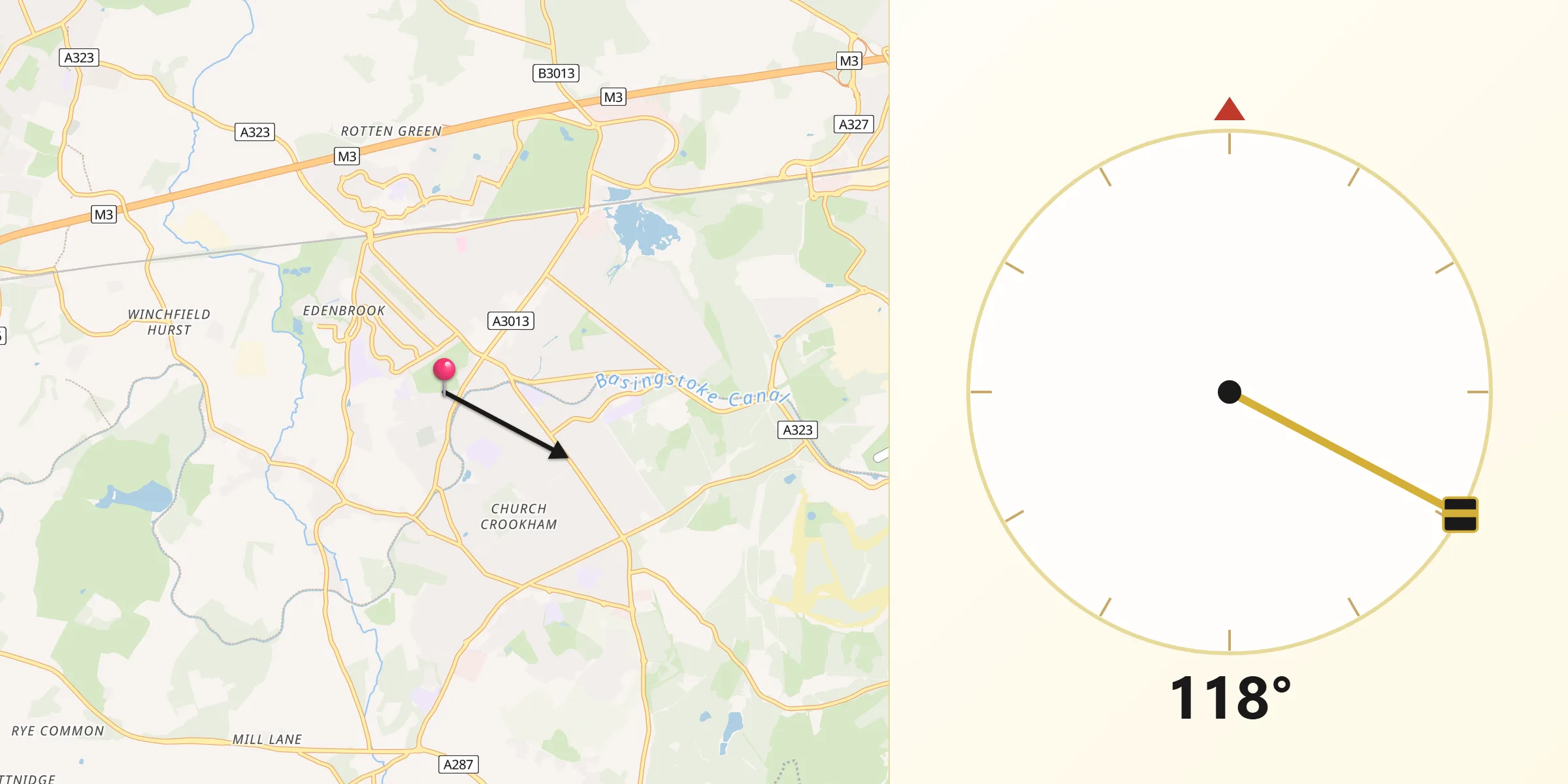 Qibla Direction from Rushmoor