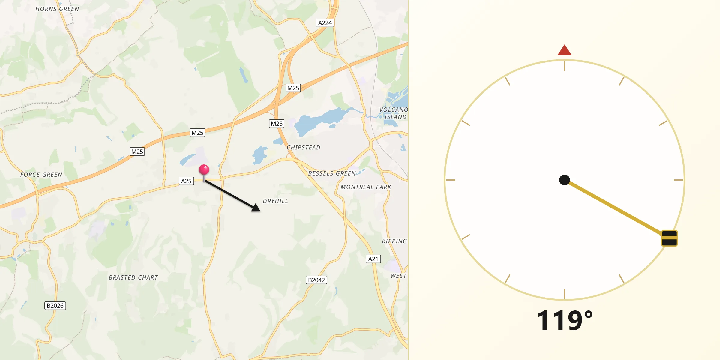 Qibla Direction from Sundridge