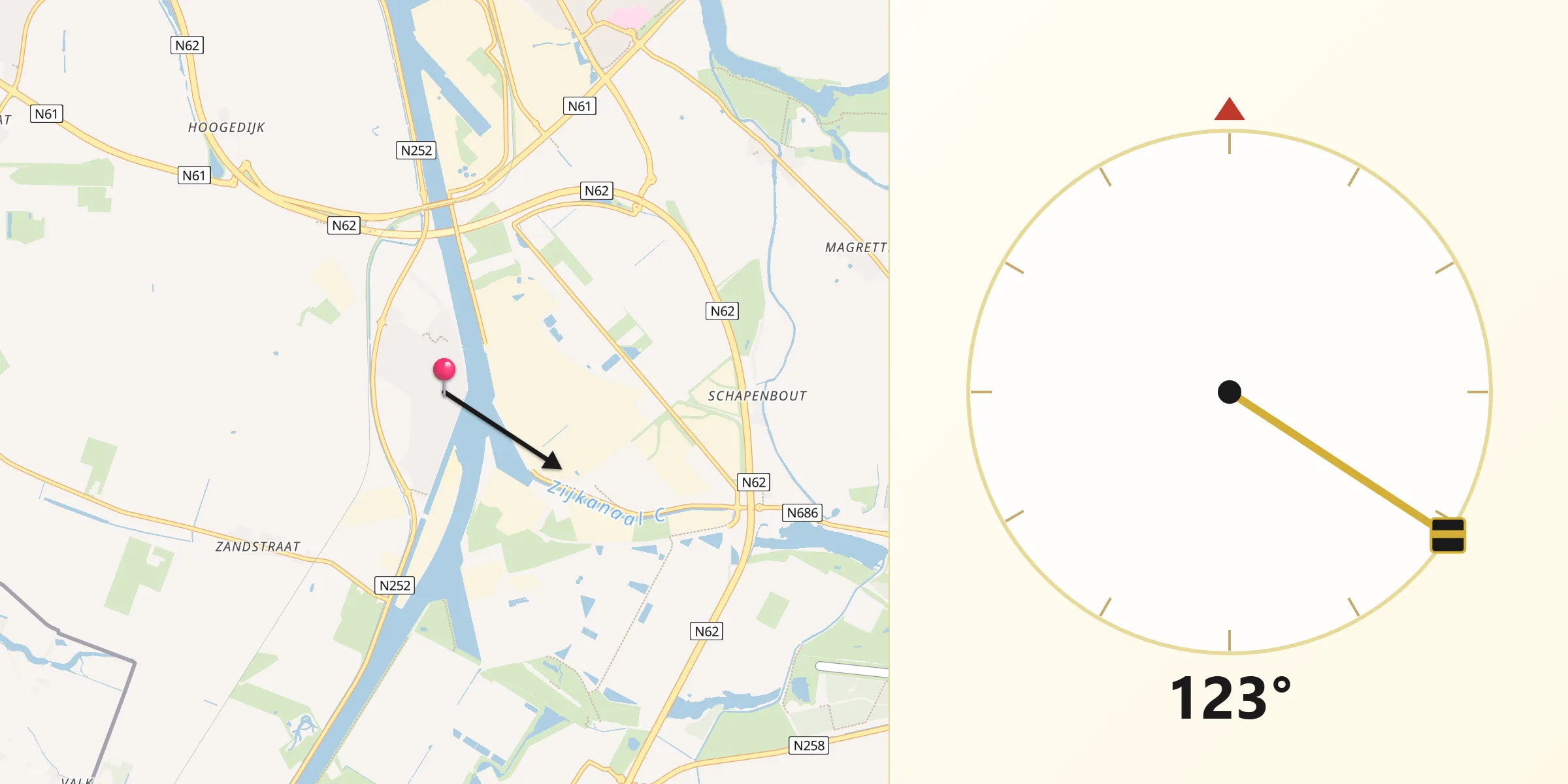 Qibla Richting vanaf Sluiskil
