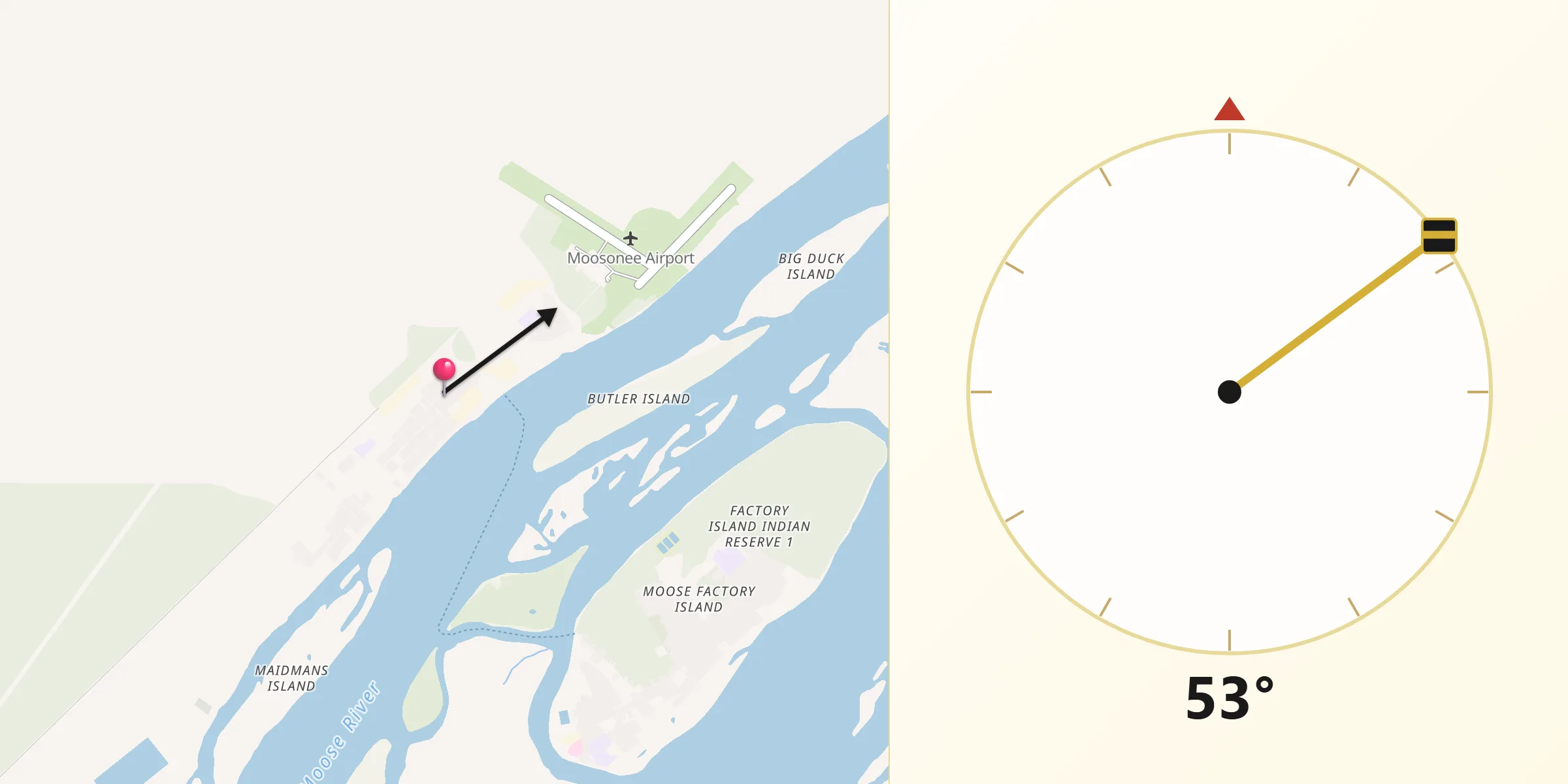 Qibla Direction from Moosonee
