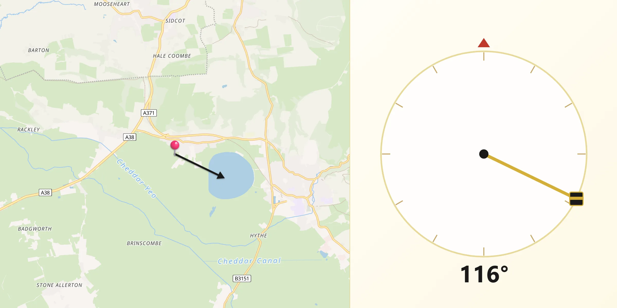 Qibla Direction from Axbridge