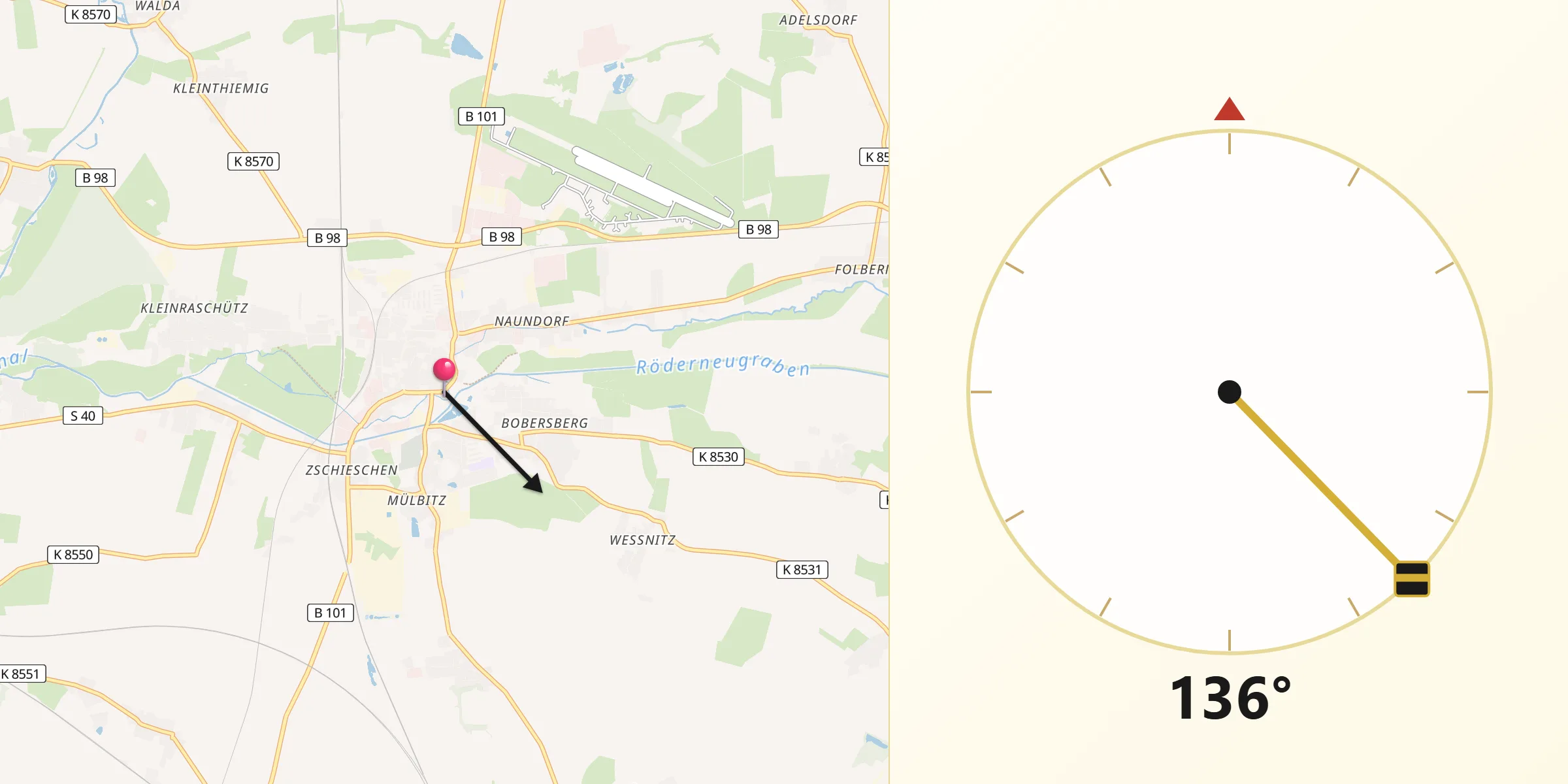 Qibla-Richtung von Großenhain