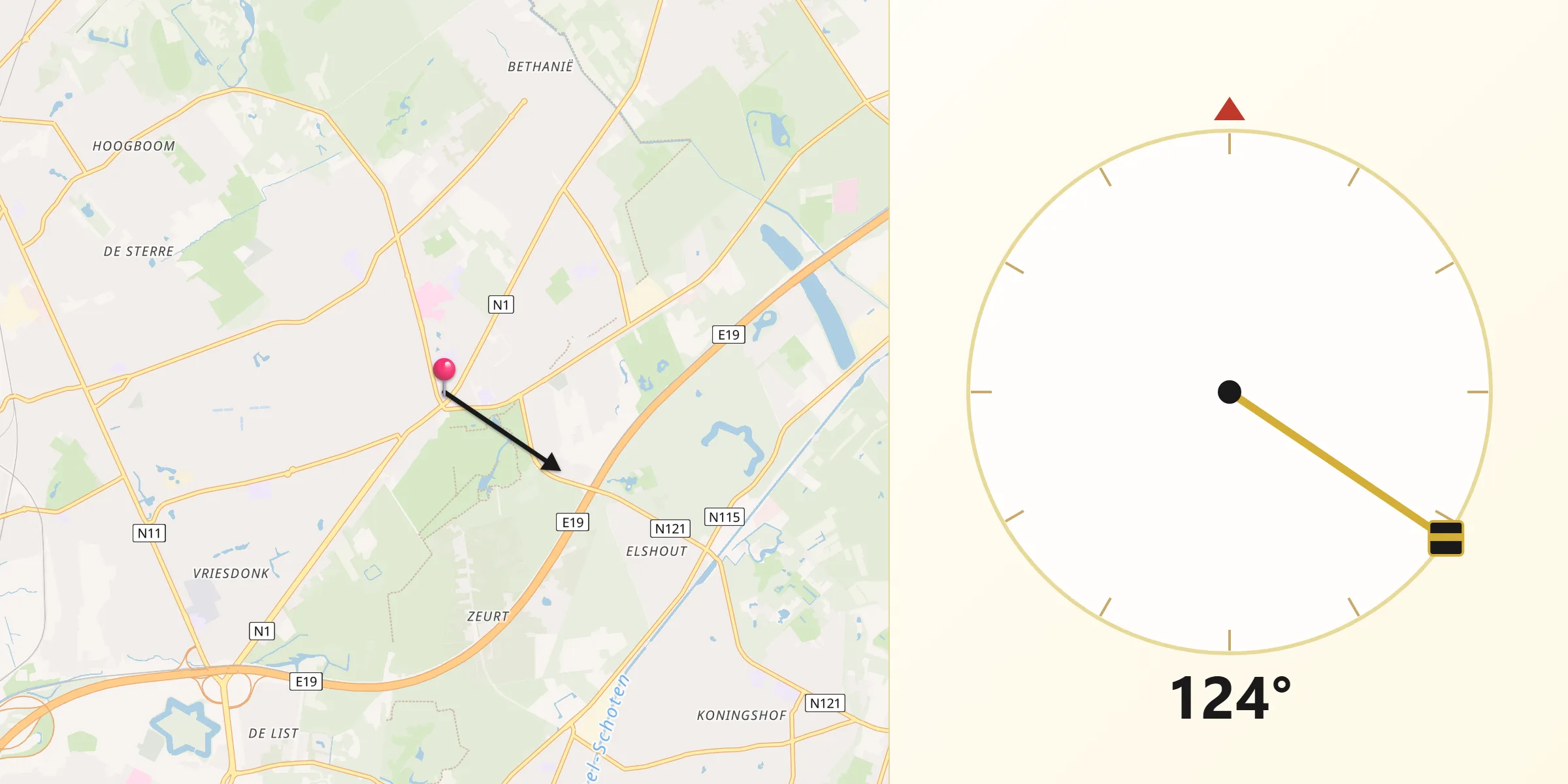 Direction vers la Qibla depuis Brasschaat