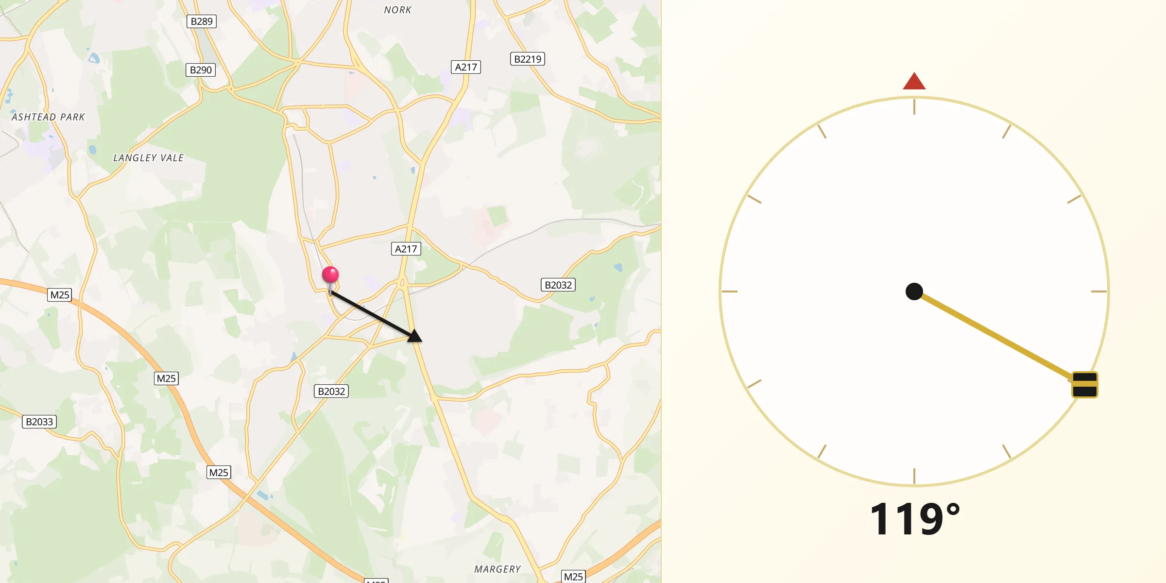 Qibla Direction from Tadworth