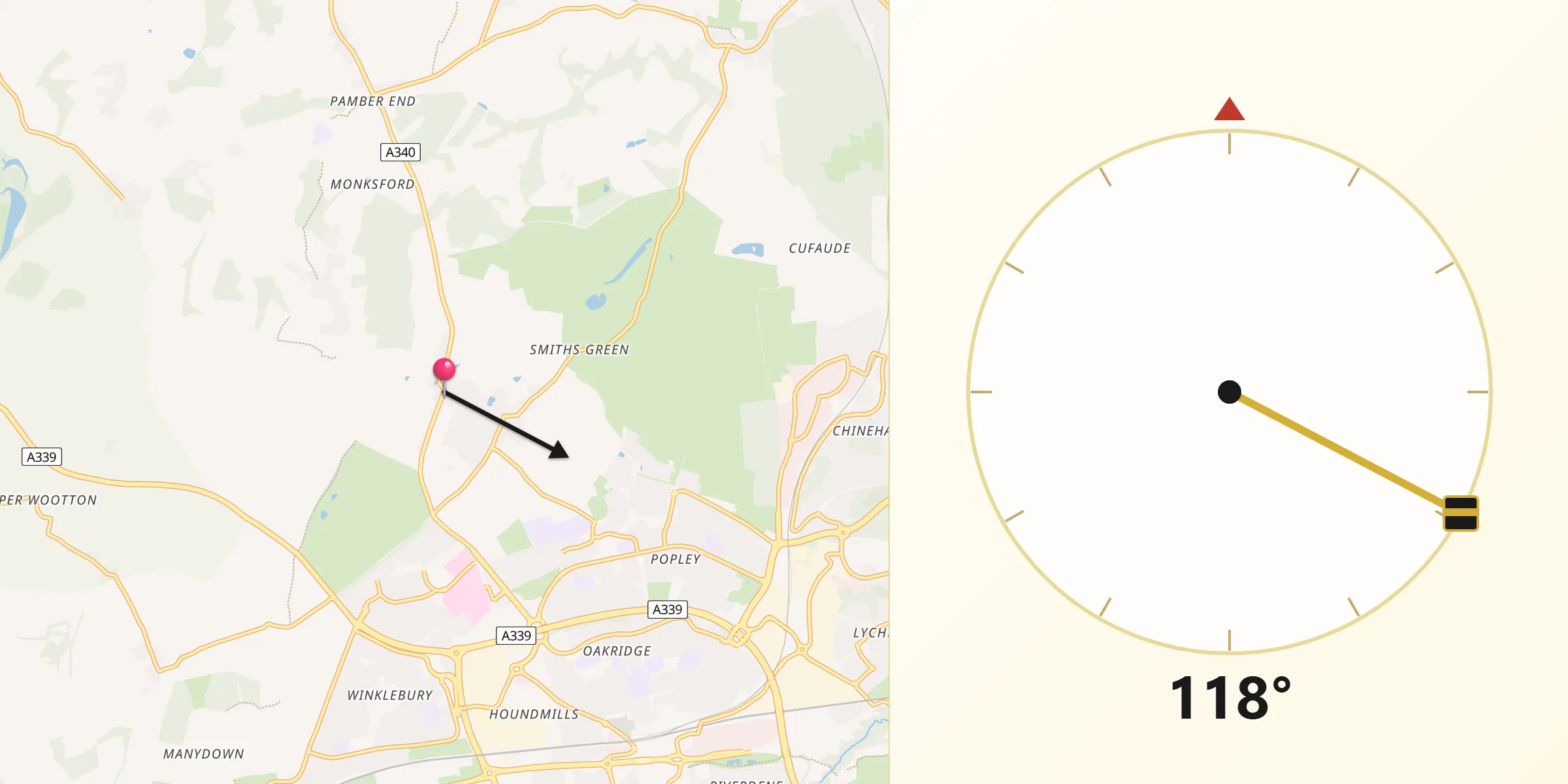 Qibla Direction from Sherborne St John