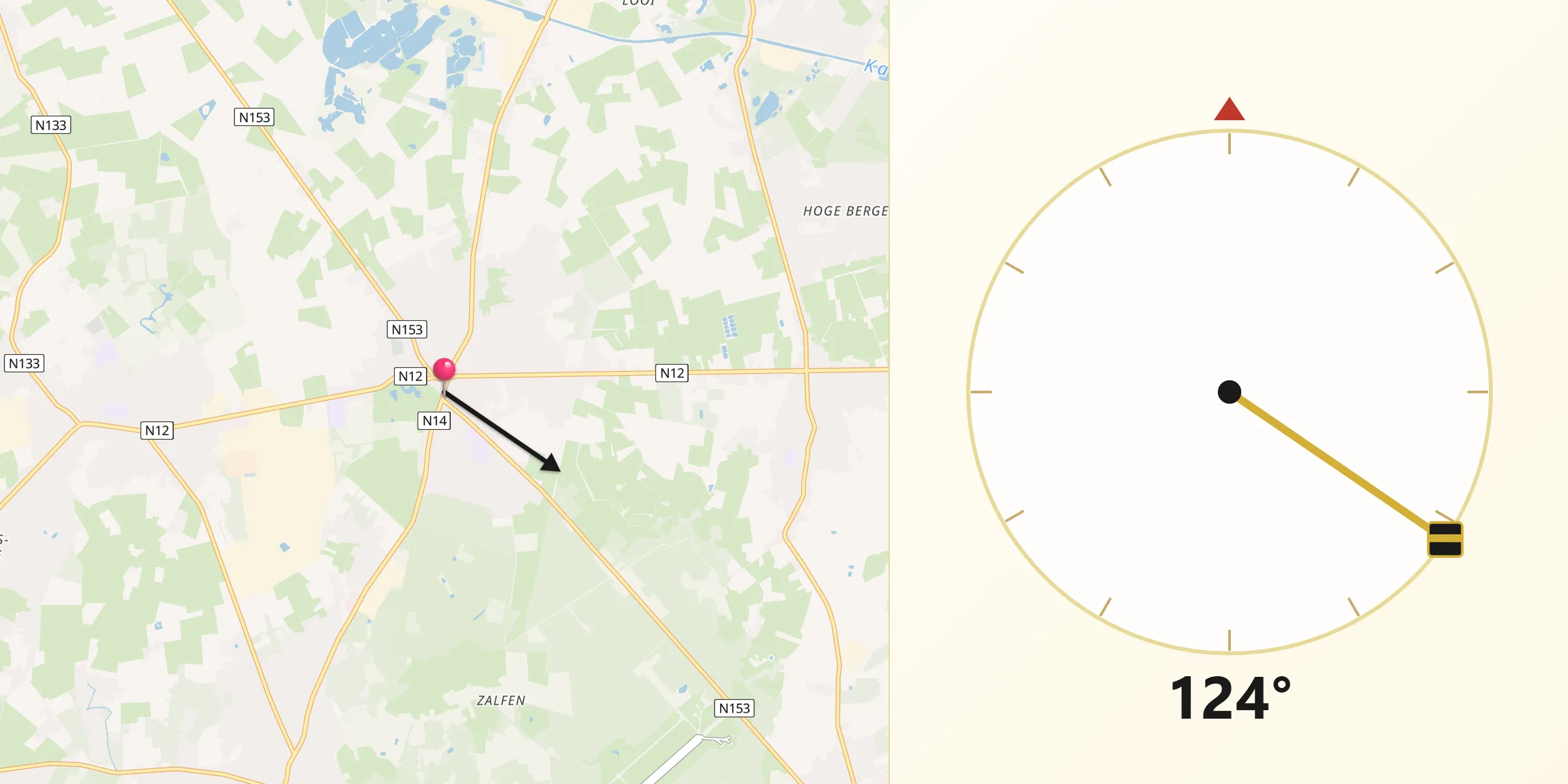 Direction vers la Qibla depuis Oostmalle