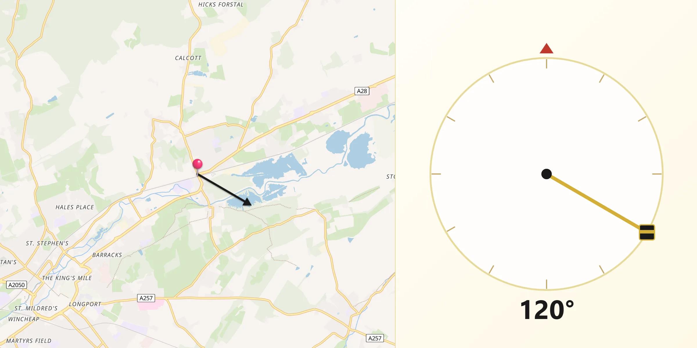 Qibla Direction from Sturry